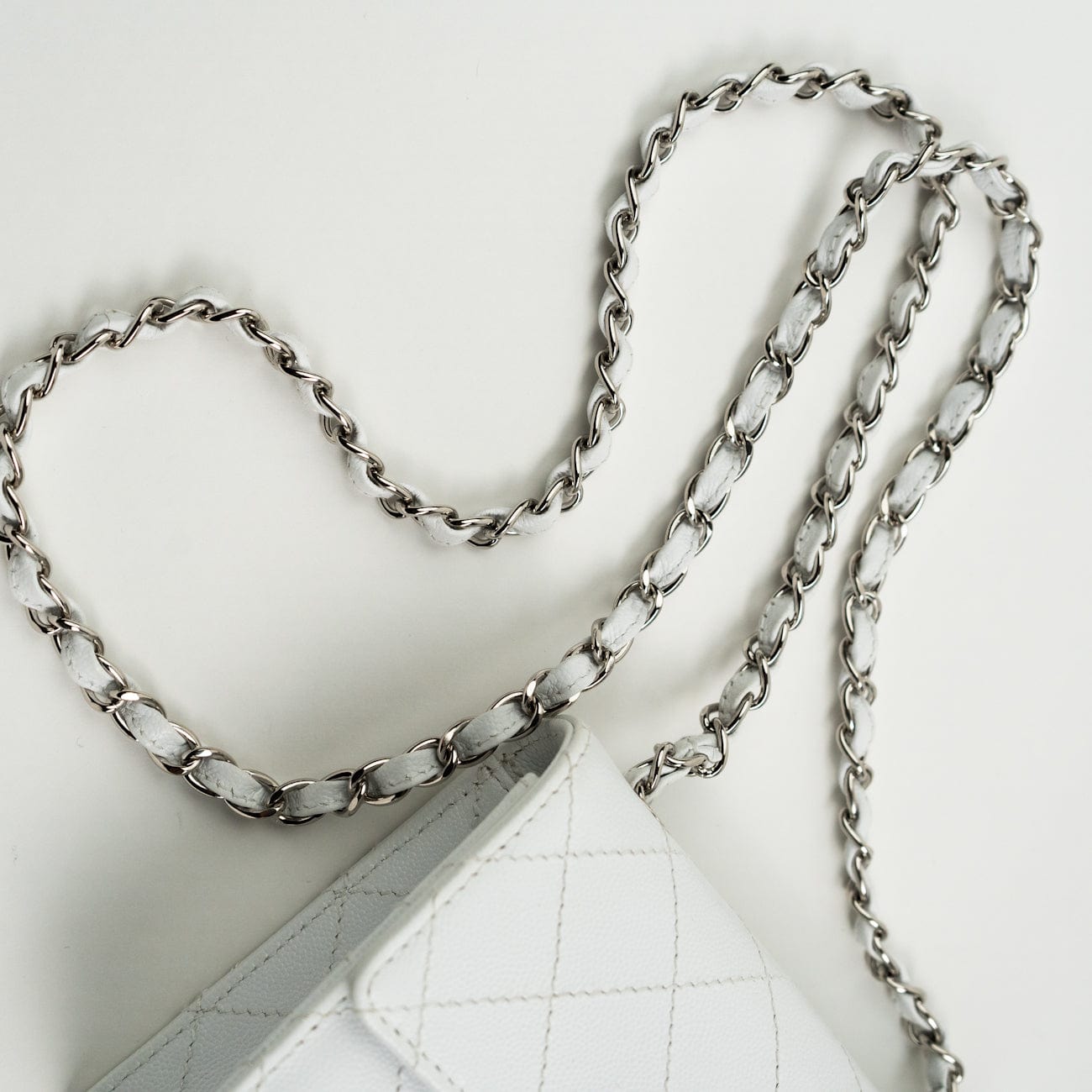 Vintage White Mini Square Caviar Quilted Silver Hardware