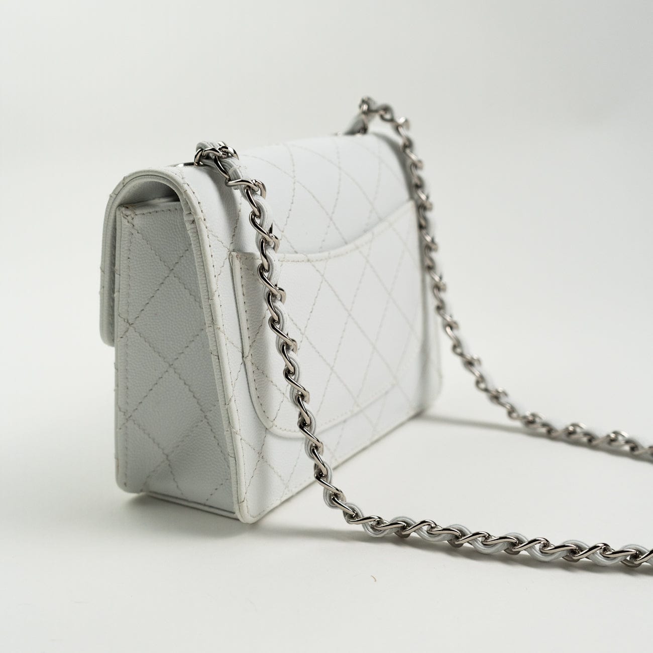 Vintage White Mini Square Caviar Quilted Silver Hardware