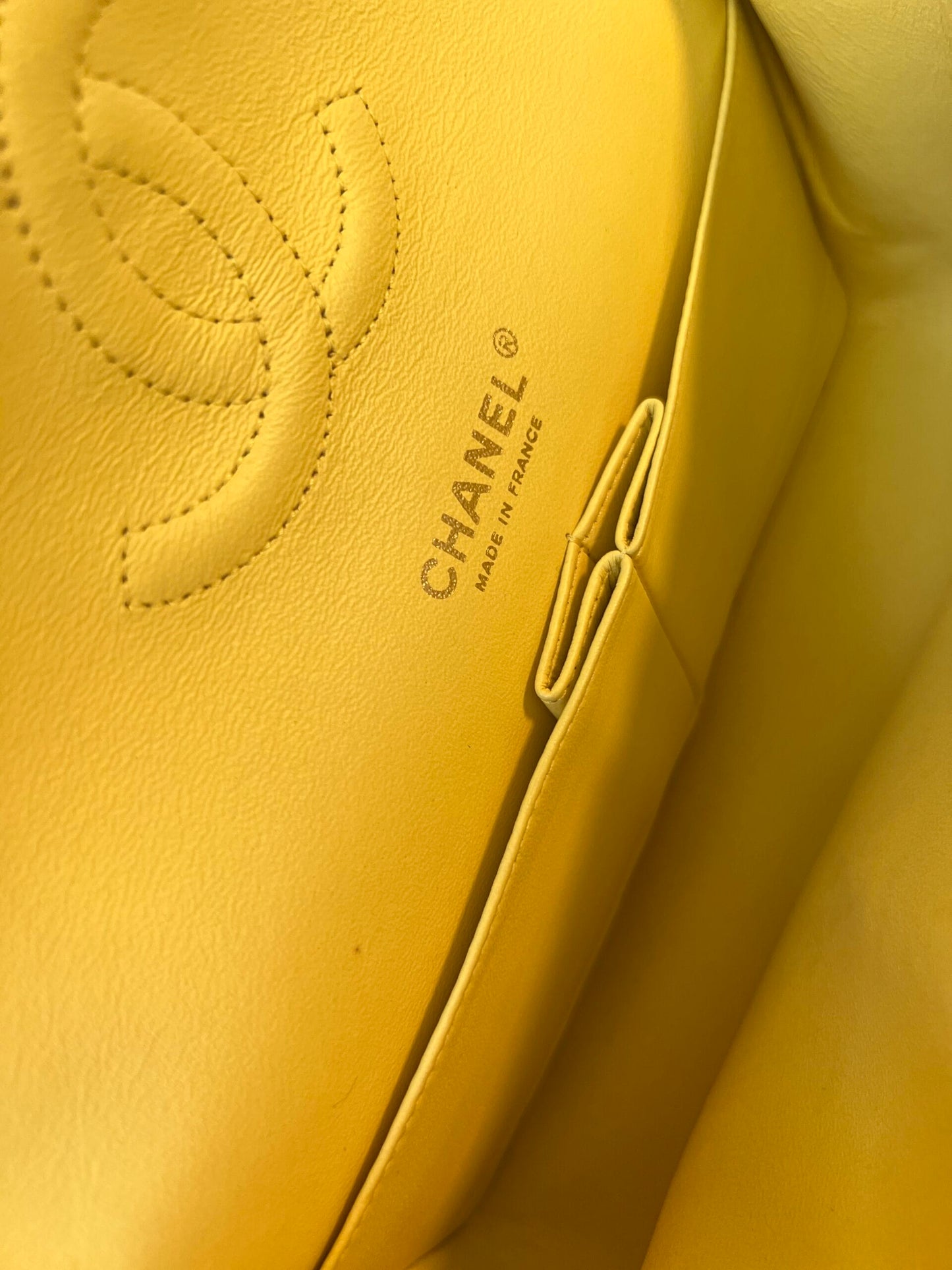 Vintage Yellow Lambskin Quilted Double Classic Flap Medium Light Gold Hardware