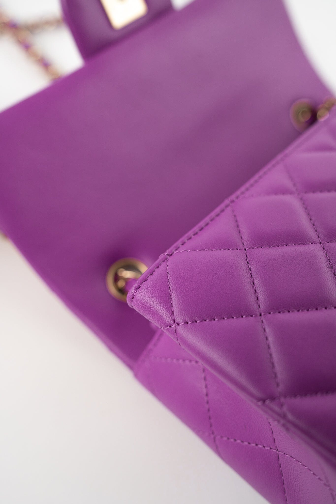 Violet/ Purple Lambskin Quilted Mini Rectangular Single Flap Bag Light Gold Hardware
