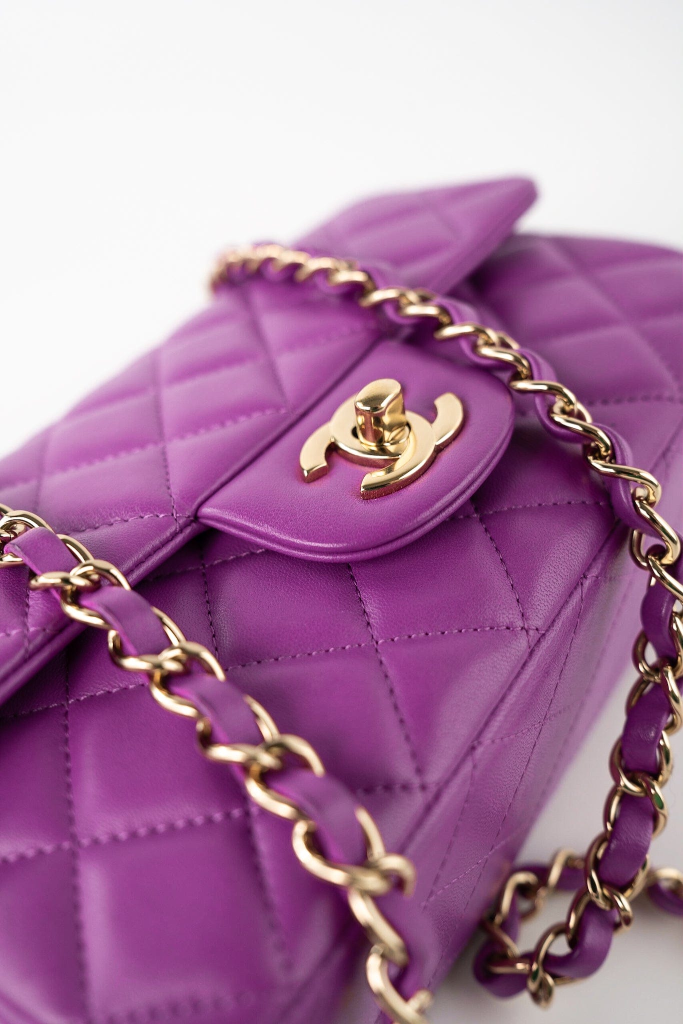 Violet/ Purple Lambskin Quilted Mini Rectangular Single Flap Bag Light Gold Hardware