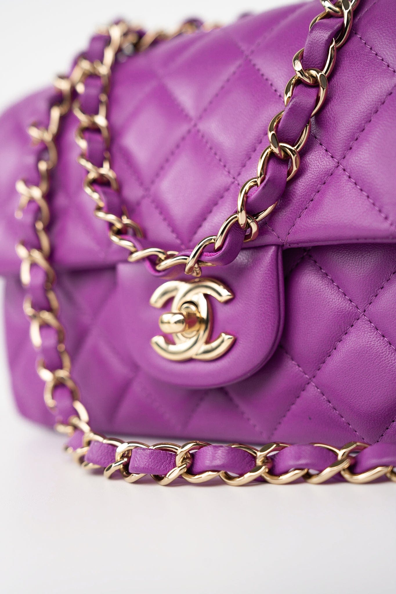 Violet/ Purple Lambskin Quilted Mini Rectangular Single Flap Bag Light Gold Hardware