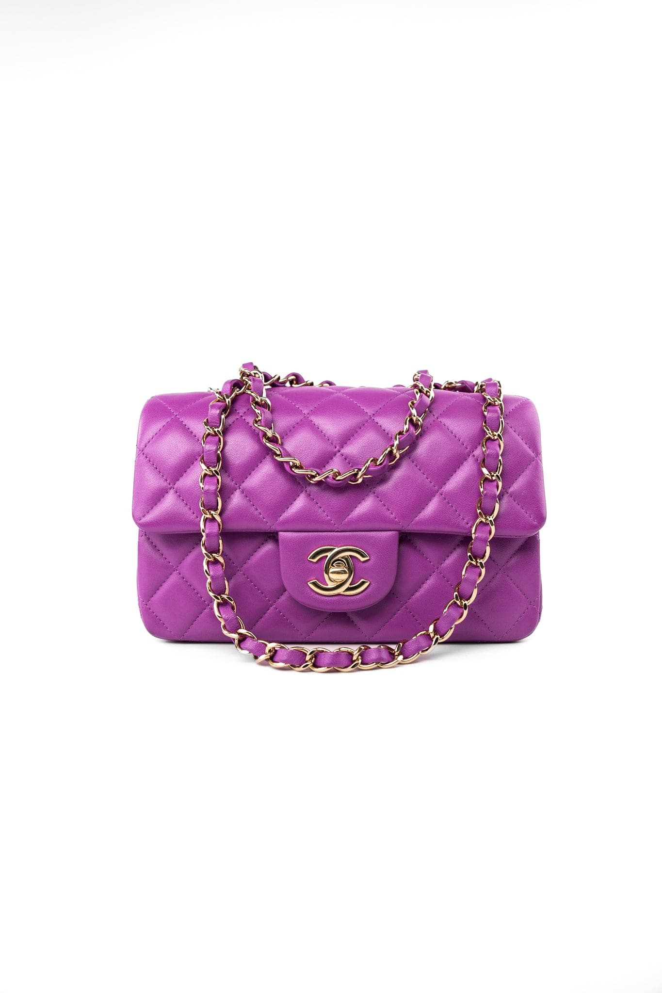 Violet/ Purple Lambskin Quilted Mini Rectangular Single Flap Bag Light Gold Hardware