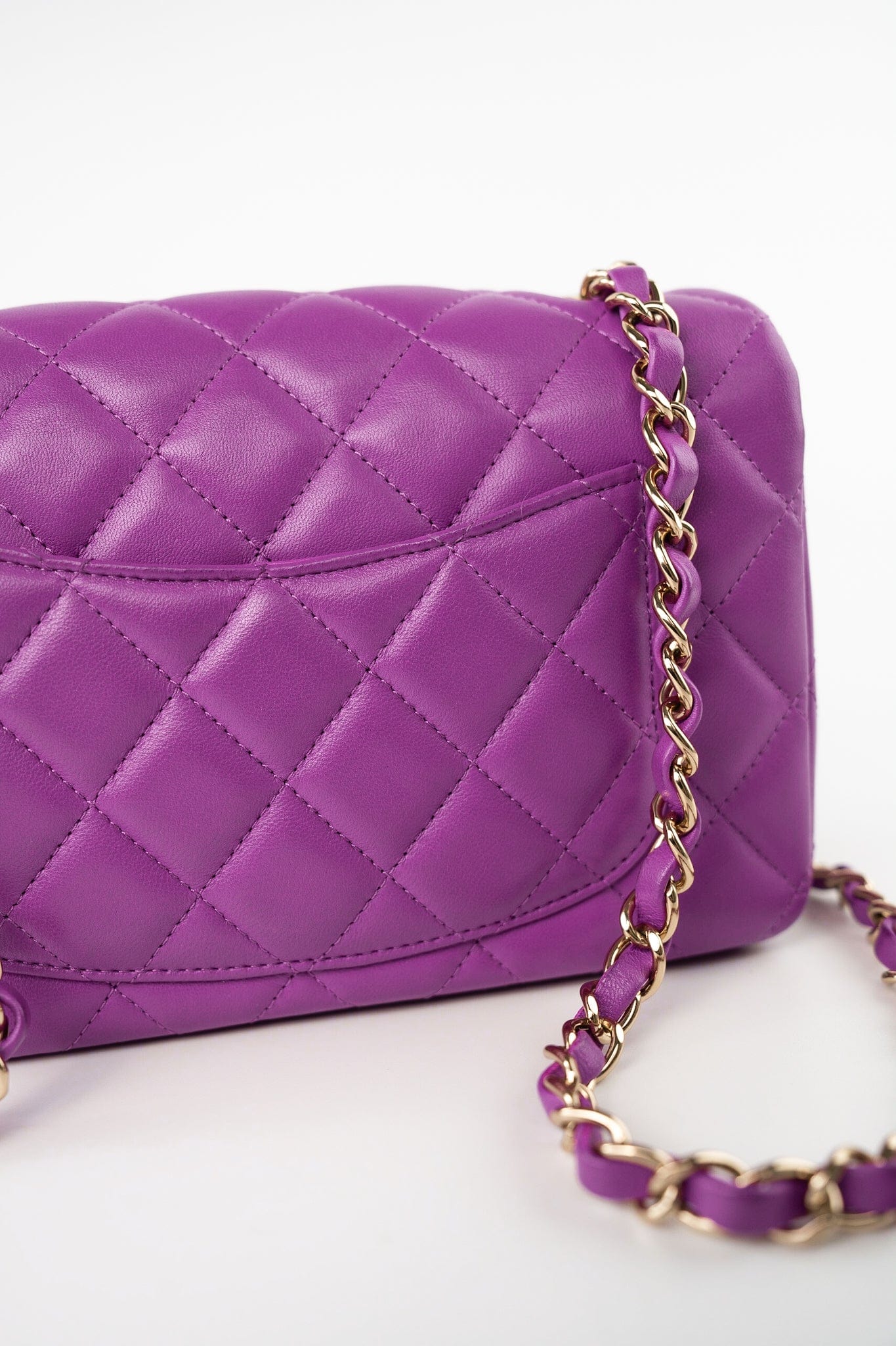 Violet/ Purple Lambskin Quilted Mini Rectangular Single Flap Bag Light Gold Hardware