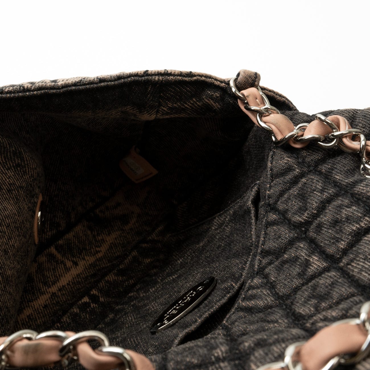 Washed Denim Quilted Small Denimpression Flap Rose Clair Silver Hardware