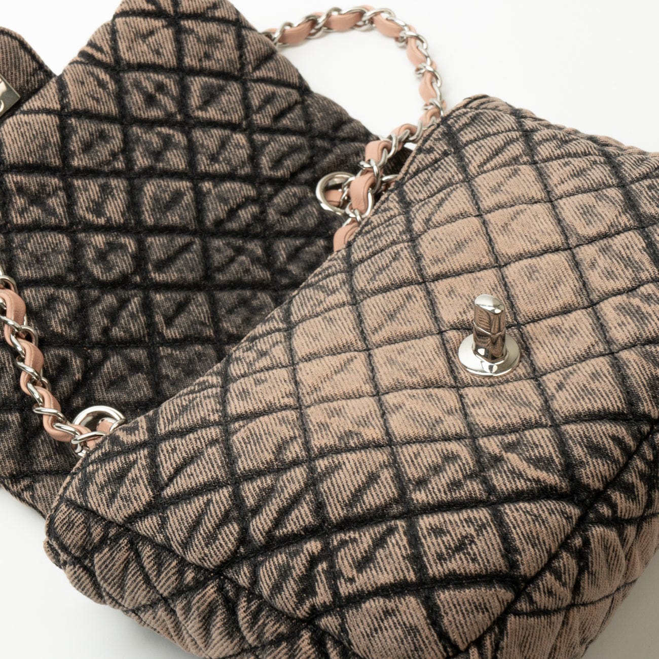 Washed Denim Quilted Small Denimpression Flap Rose Clair Silver Hardware