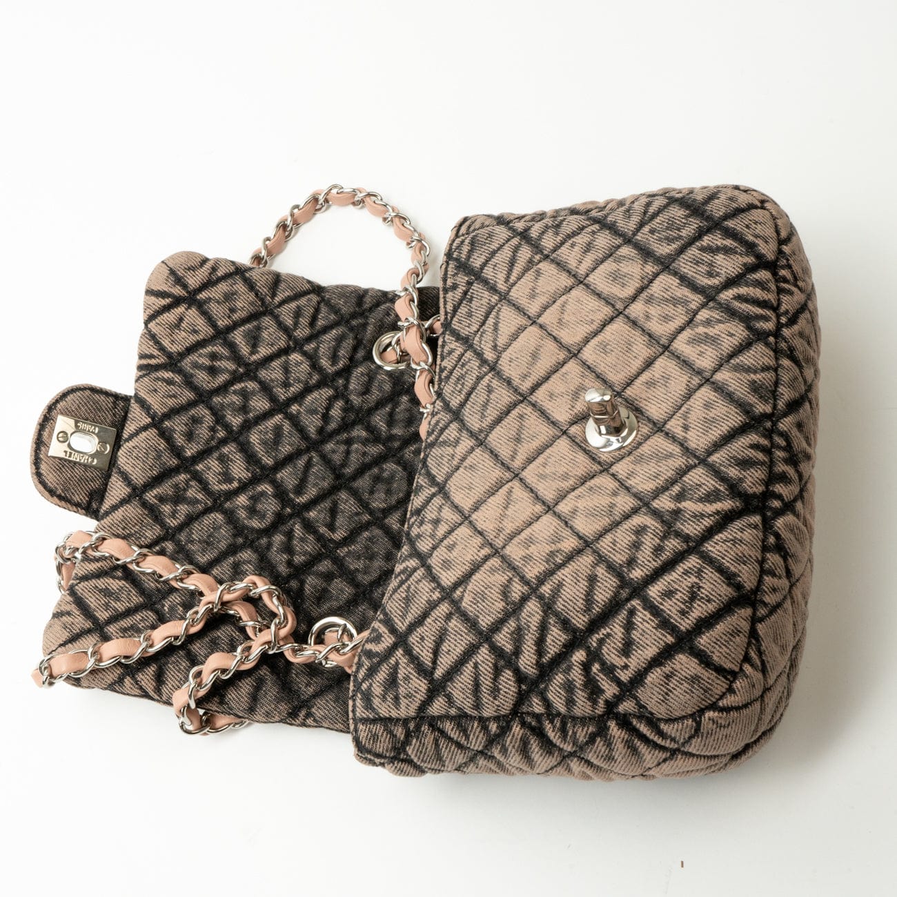 Washed Denim Quilted Small Denimpression Flap Rose Clair Silver Hardware