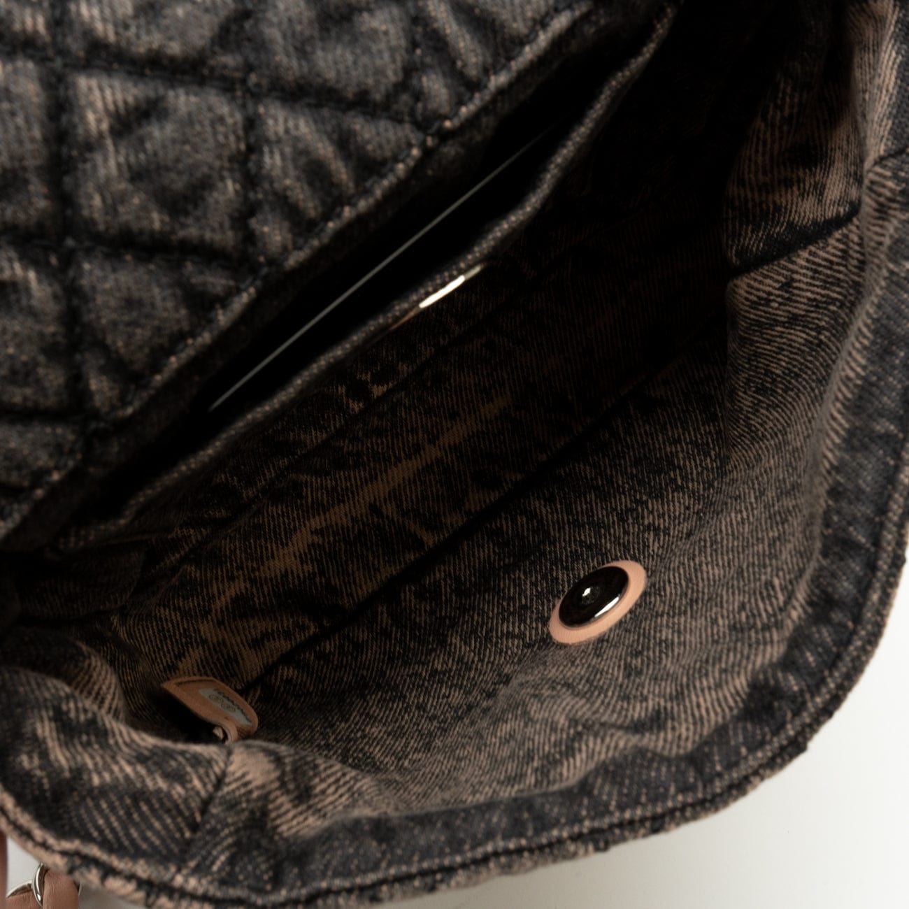 Washed Denim Quilted Small Denimpression Flap Rose Clair Silver Hardware