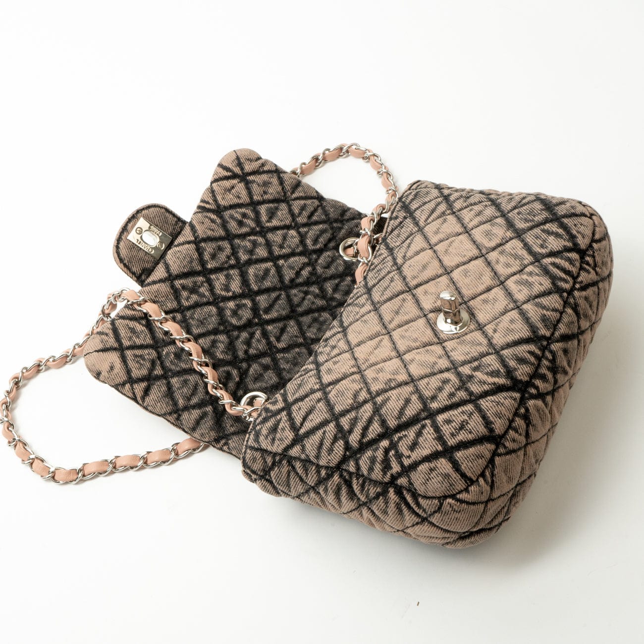 Washed Denim Quilted Small Denimpression Flap Rose Clair Silver Hardware