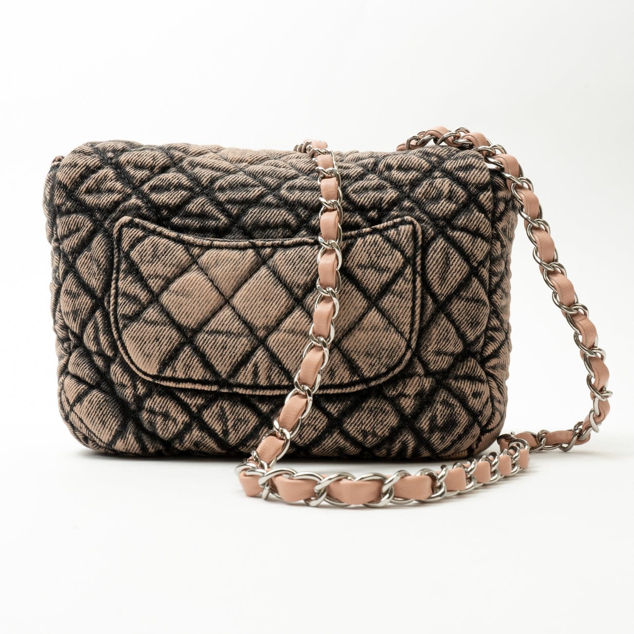 Washed Denim Quilted Small Denimpression Flap Rose Clair Silver Hardware