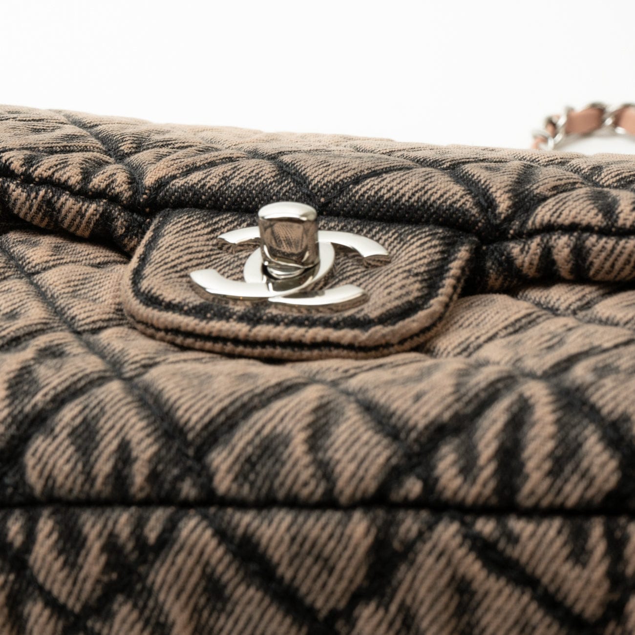 Washed Denim Quilted Small Denimpression Flap Rose Clair Silver Hardware