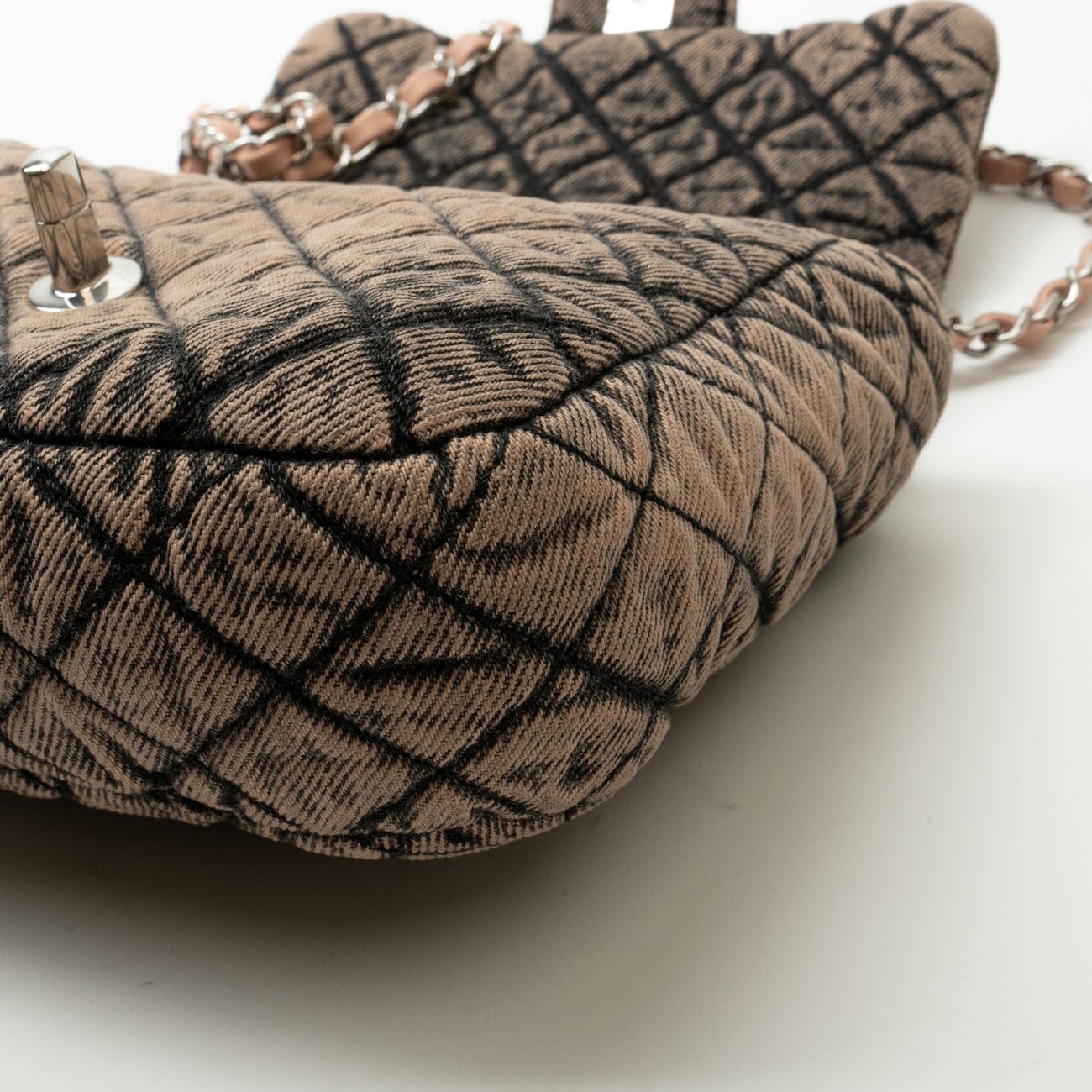 Washed Denim Quilted Small Denimpression Flap Rose Clair Silver Hardware