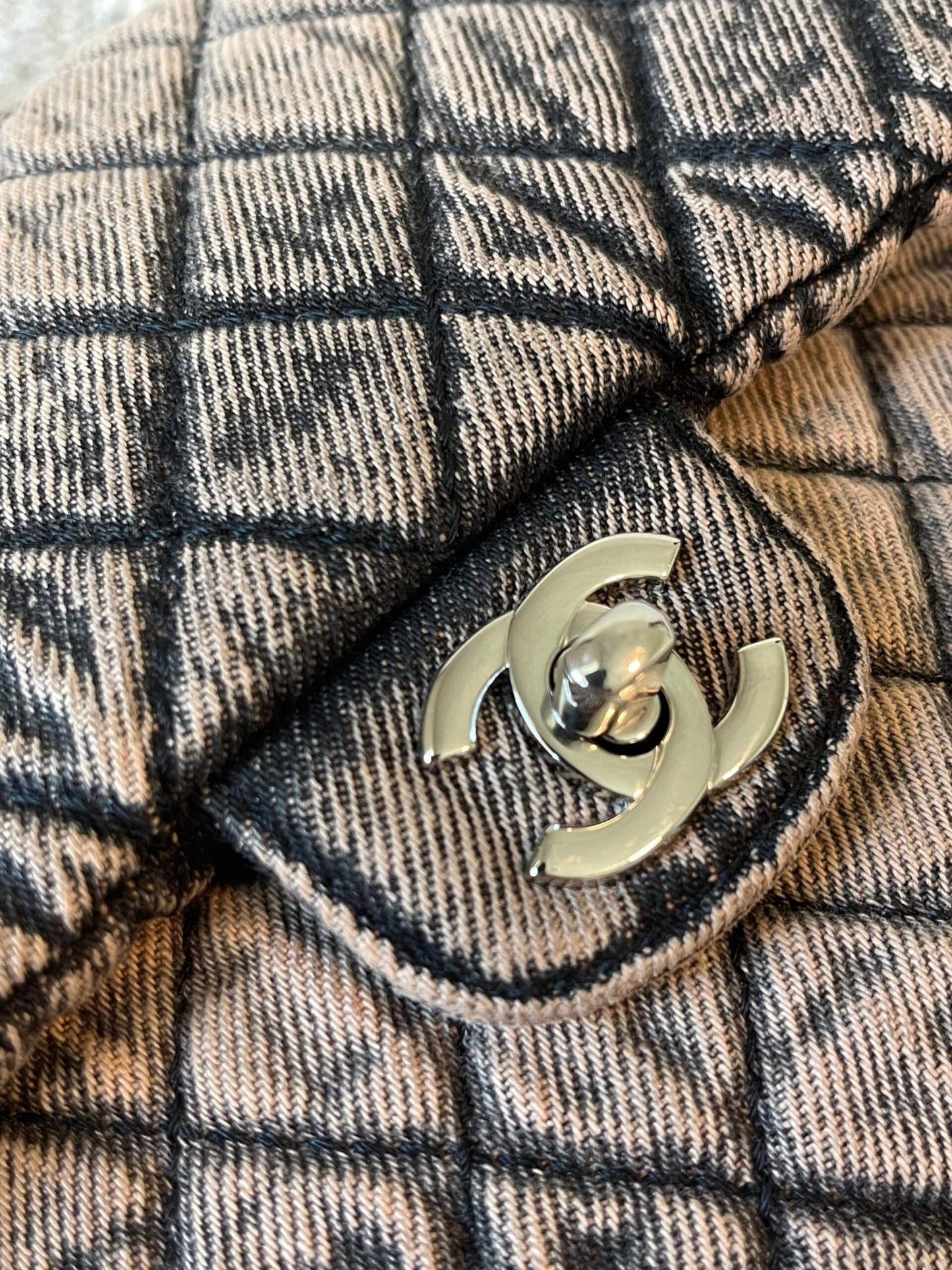 Washed Denim Quilted Small Denimpression Flap Rose Clair Silver Hardware