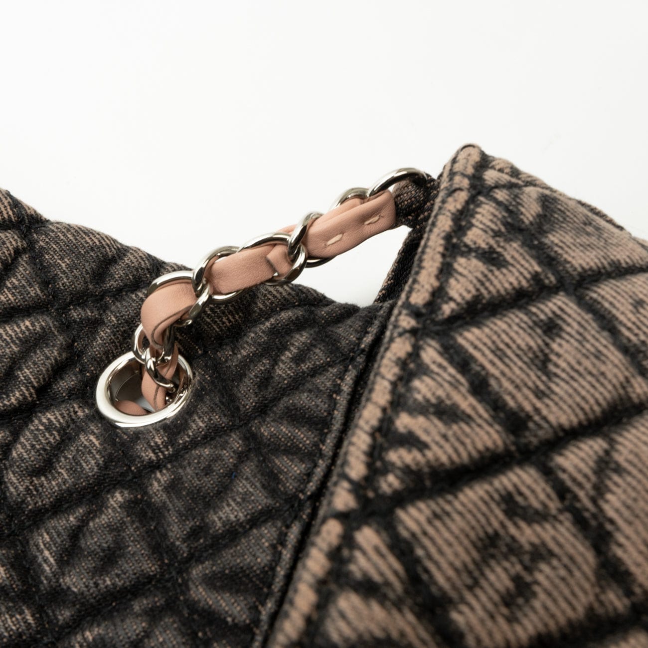 Washed Denim Quilted Small Denimpression Flap Rose Clair Silver Hardware