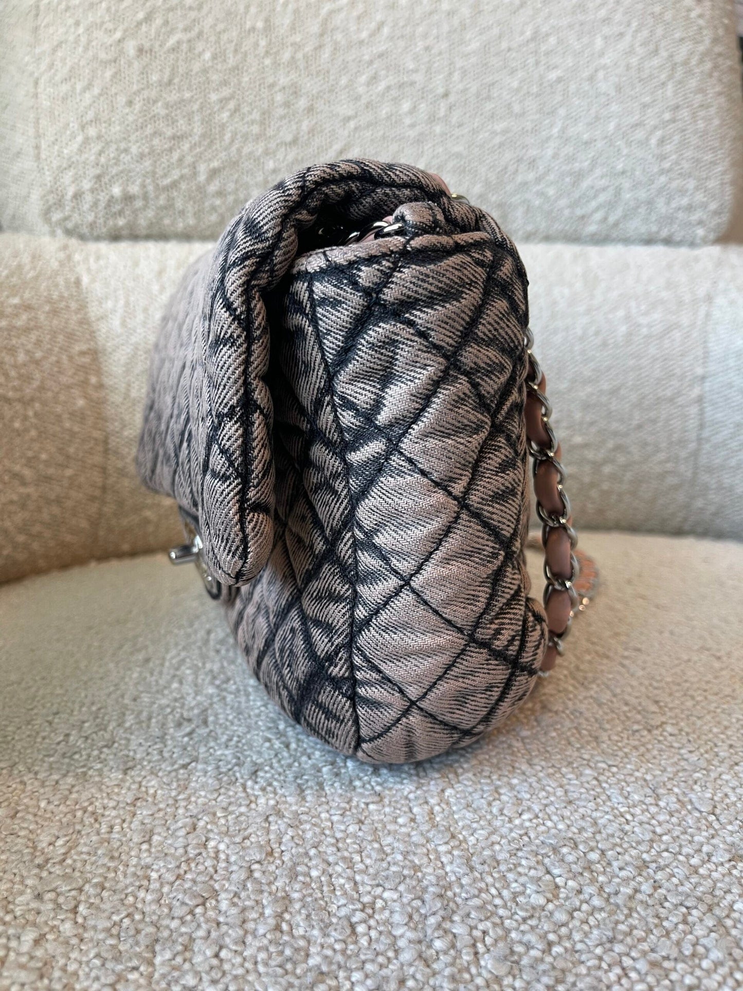 Washed Denim Quilted Small Denimpression Flap Rose Clair Silver Hardware