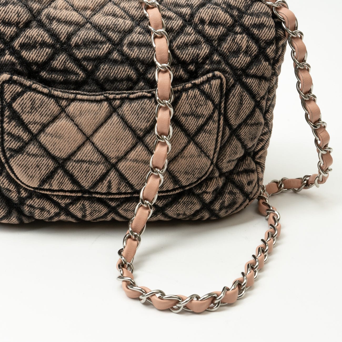 Washed Denim Quilted Small Denimpression Flap Rose Clair Silver Hardware