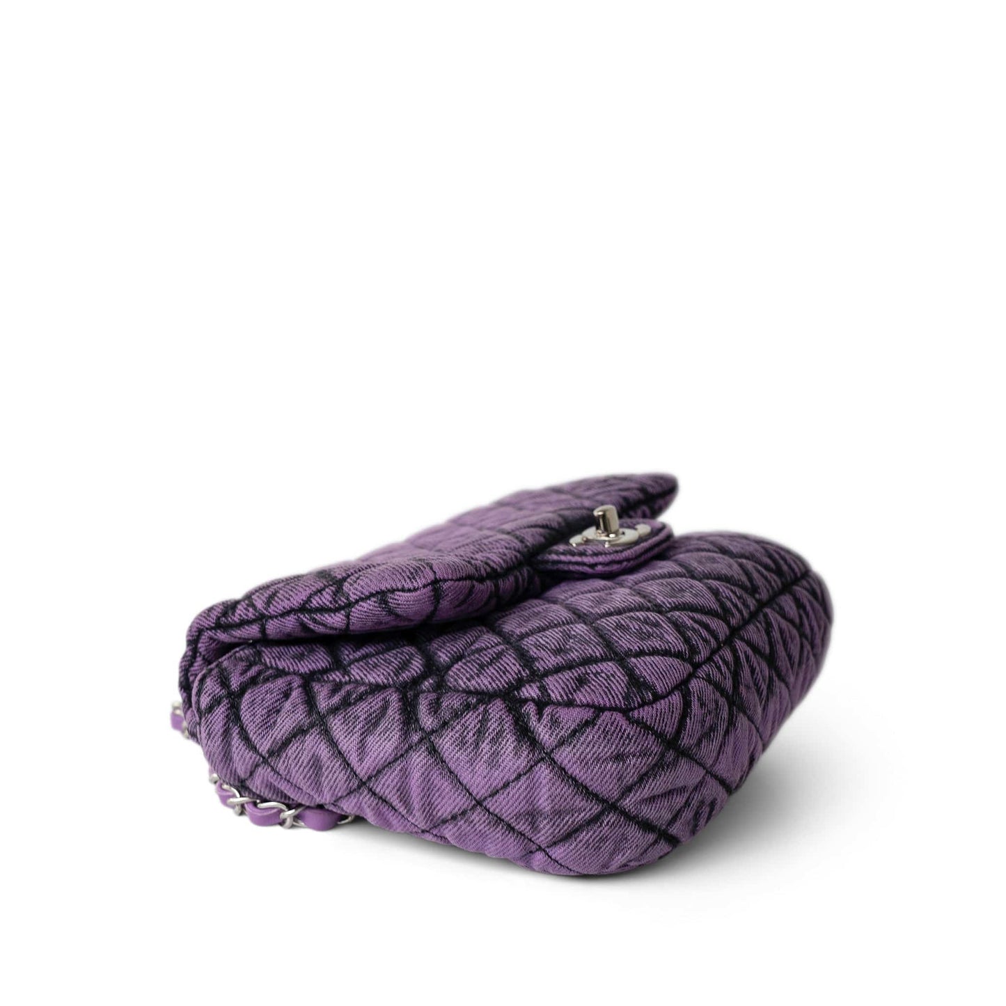 Washed Denim Quilted Small Purple Denimpression Flap Silver Hardware