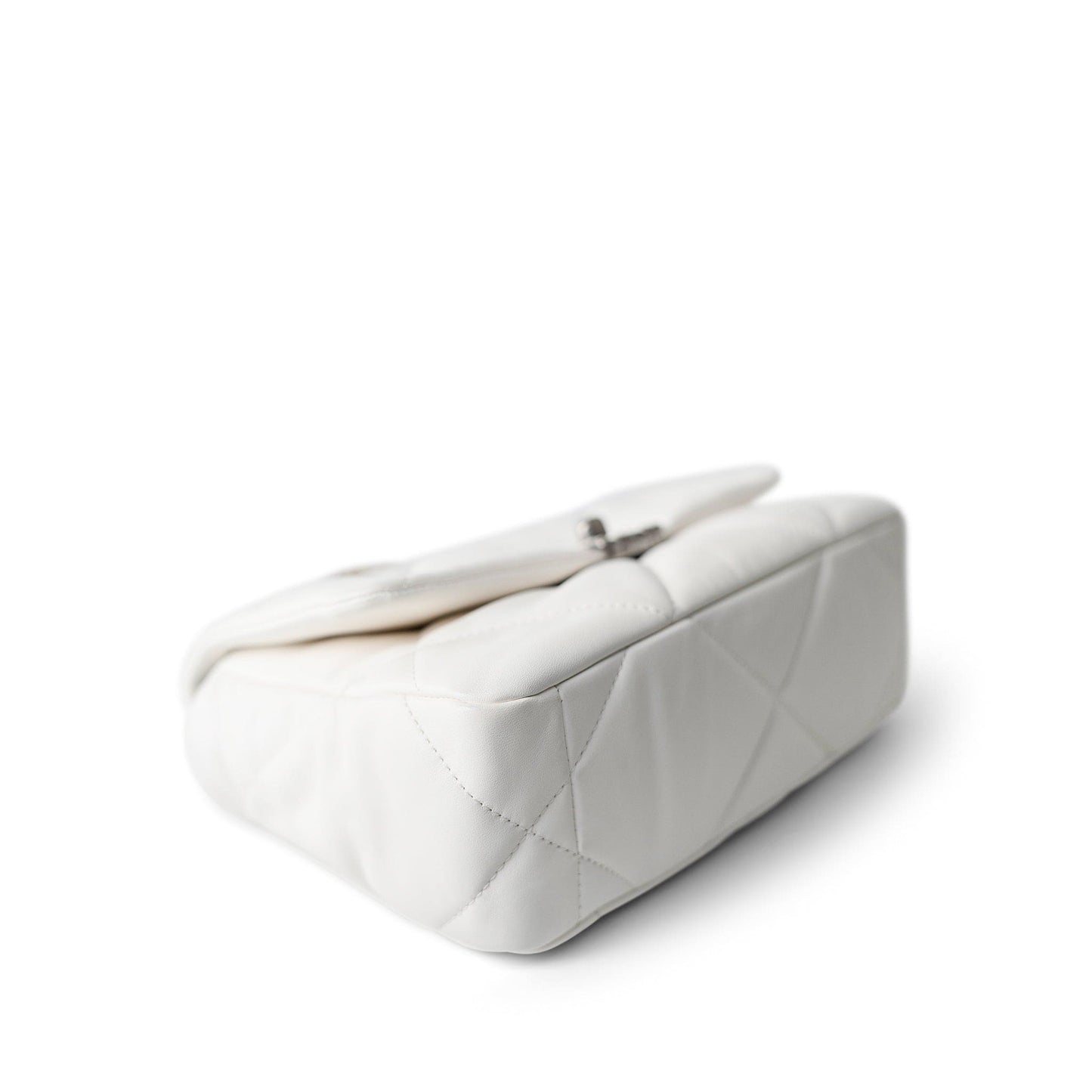 22S White Lambskin Quilted 19 Flap Small Reverse Mixed Hardware