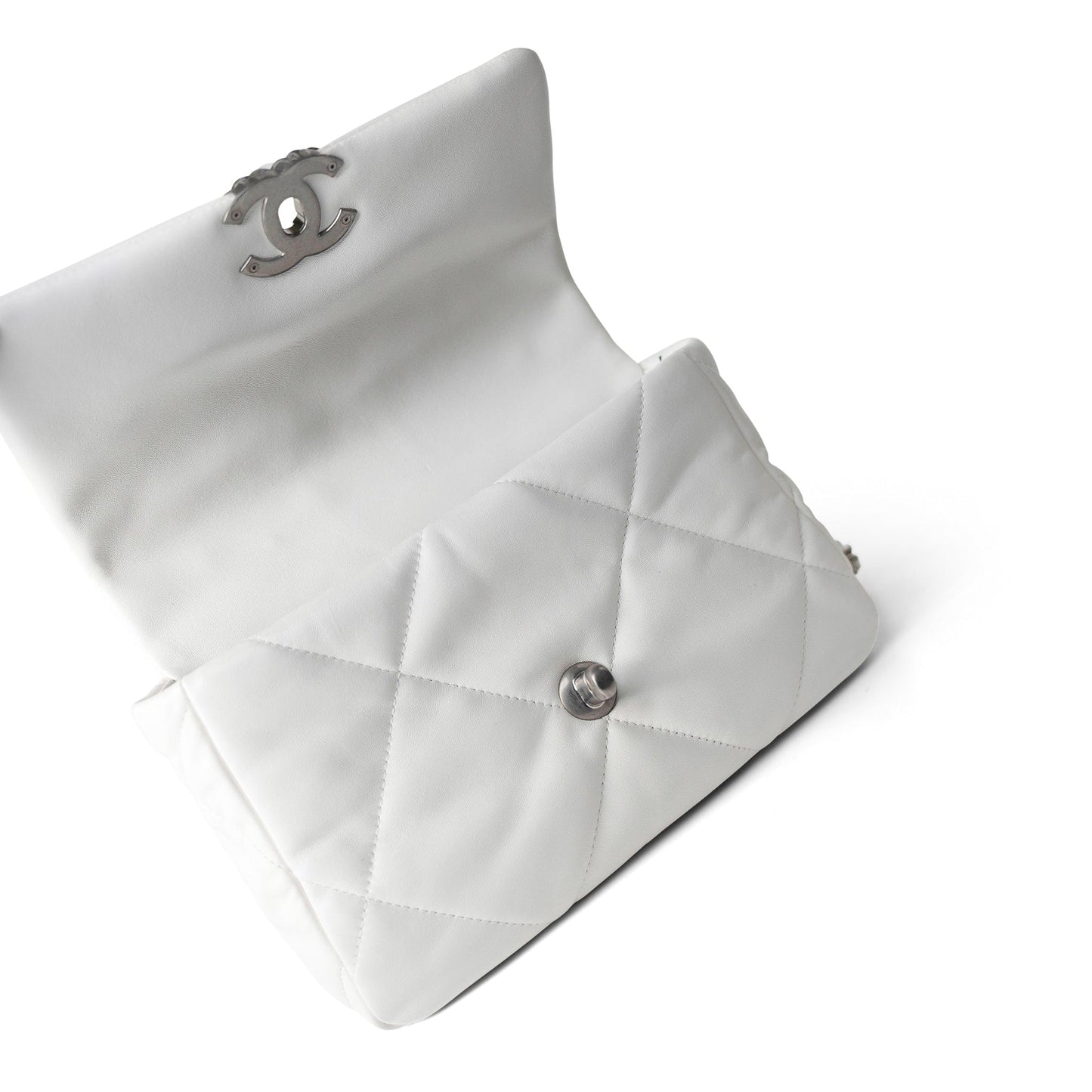 22S White Lambskin Quilted 19 Flap Small Reverse Mixed Hardware