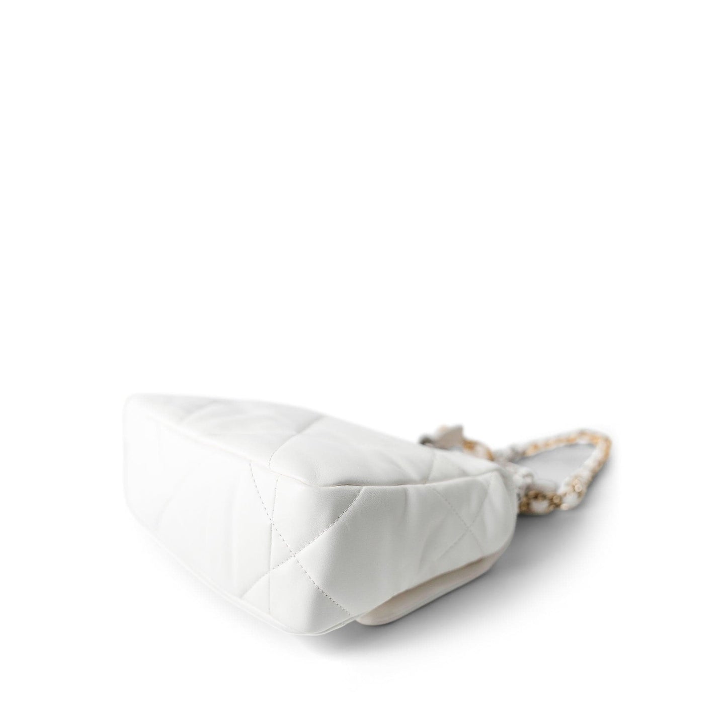 22S White Lambskin Quilted 19 Flap Small Reverse Mixed Hardware