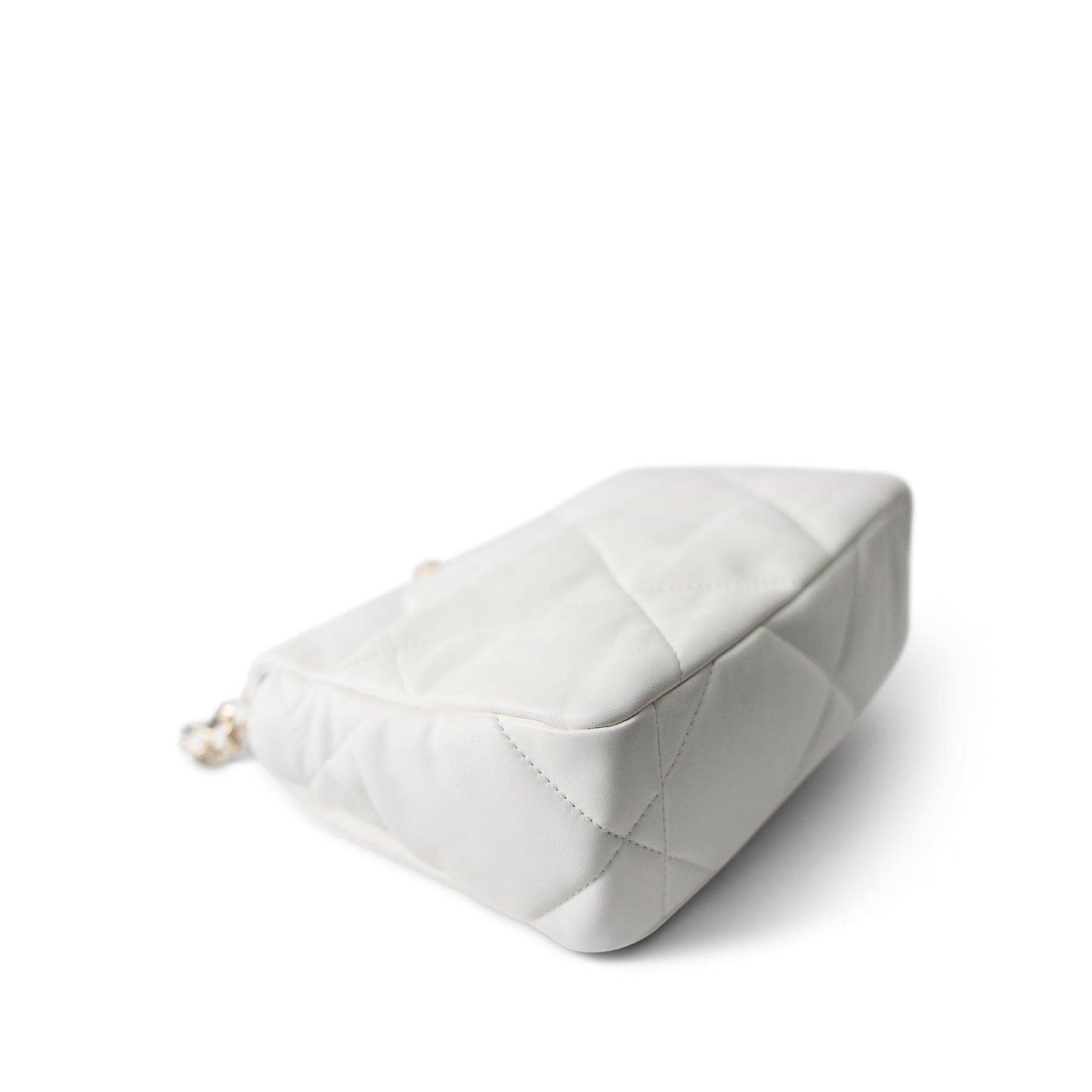 22S White Lambskin Quilted 19 Flap Small Reverse Mixed Hardware