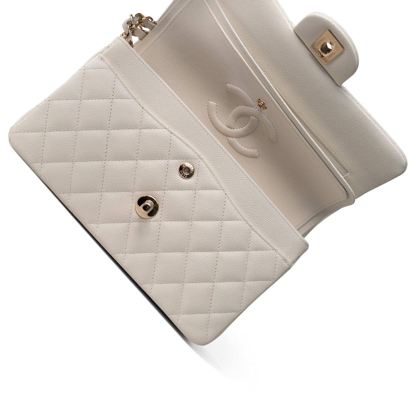 21B Ivory Caviar Quilted Classic Flap Small Light Gold Hardware