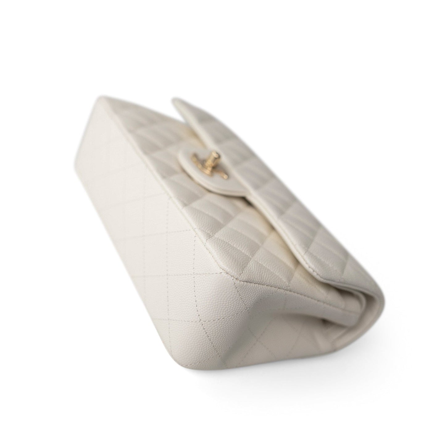 21B Ivory Caviar Quilted Classic Flap Small Light Gold Hardware