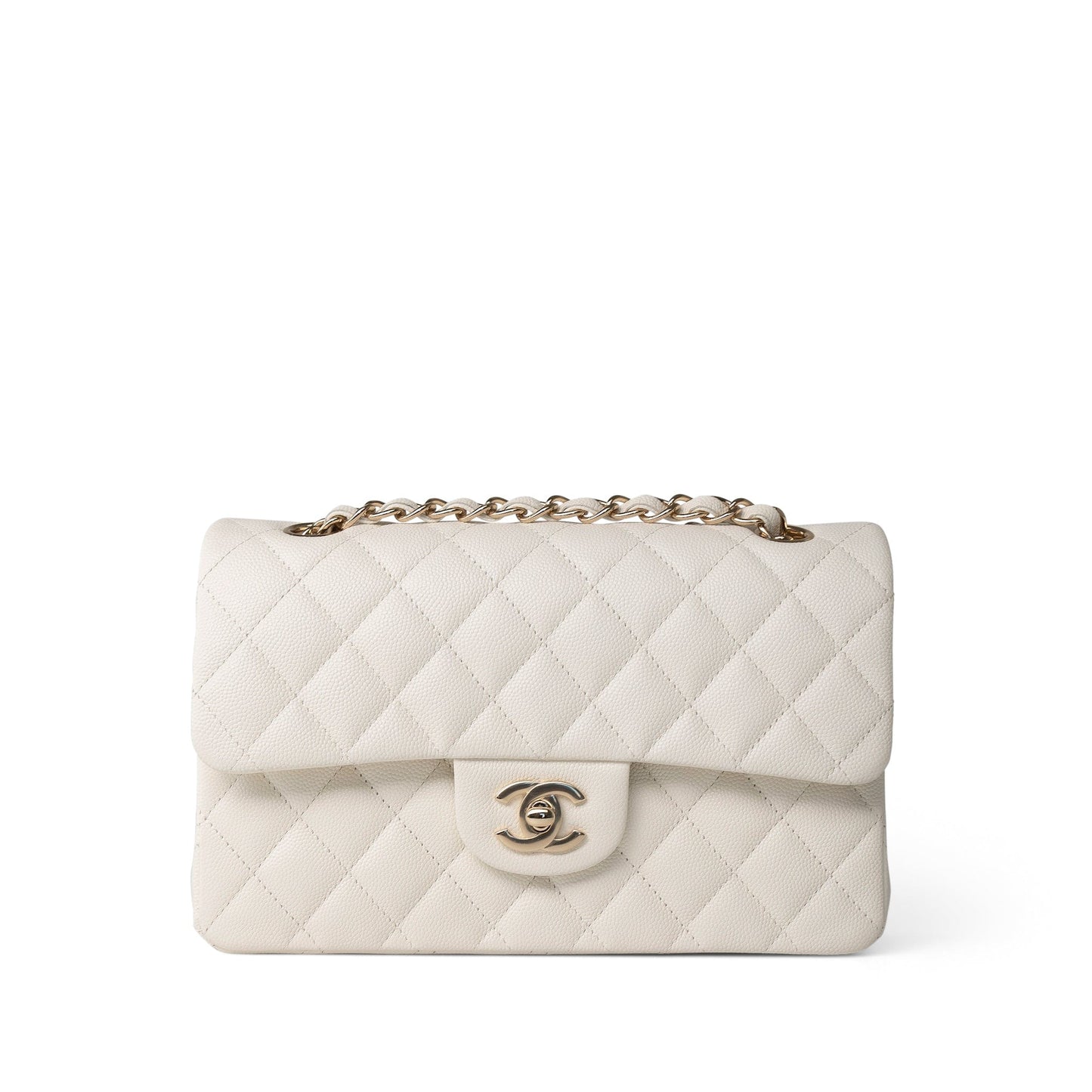 21B Ivory Caviar Quilted Classic Flap Small Light Gold Hardware