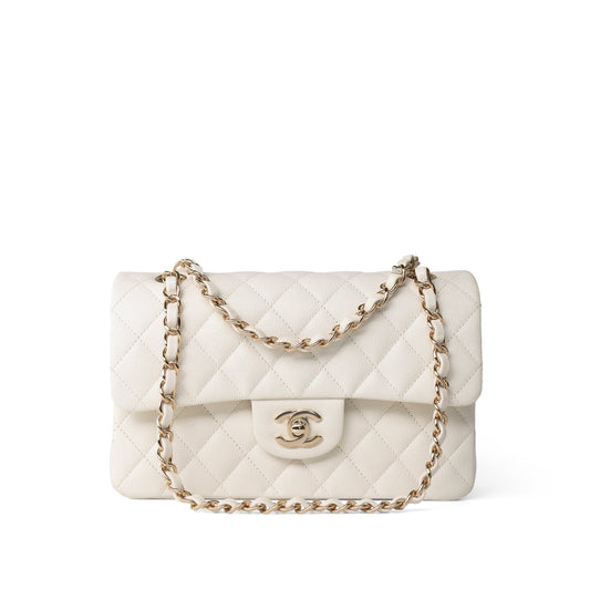 21B Ivory Caviar Quilted Classic Flap Small Light Gold Hardware
