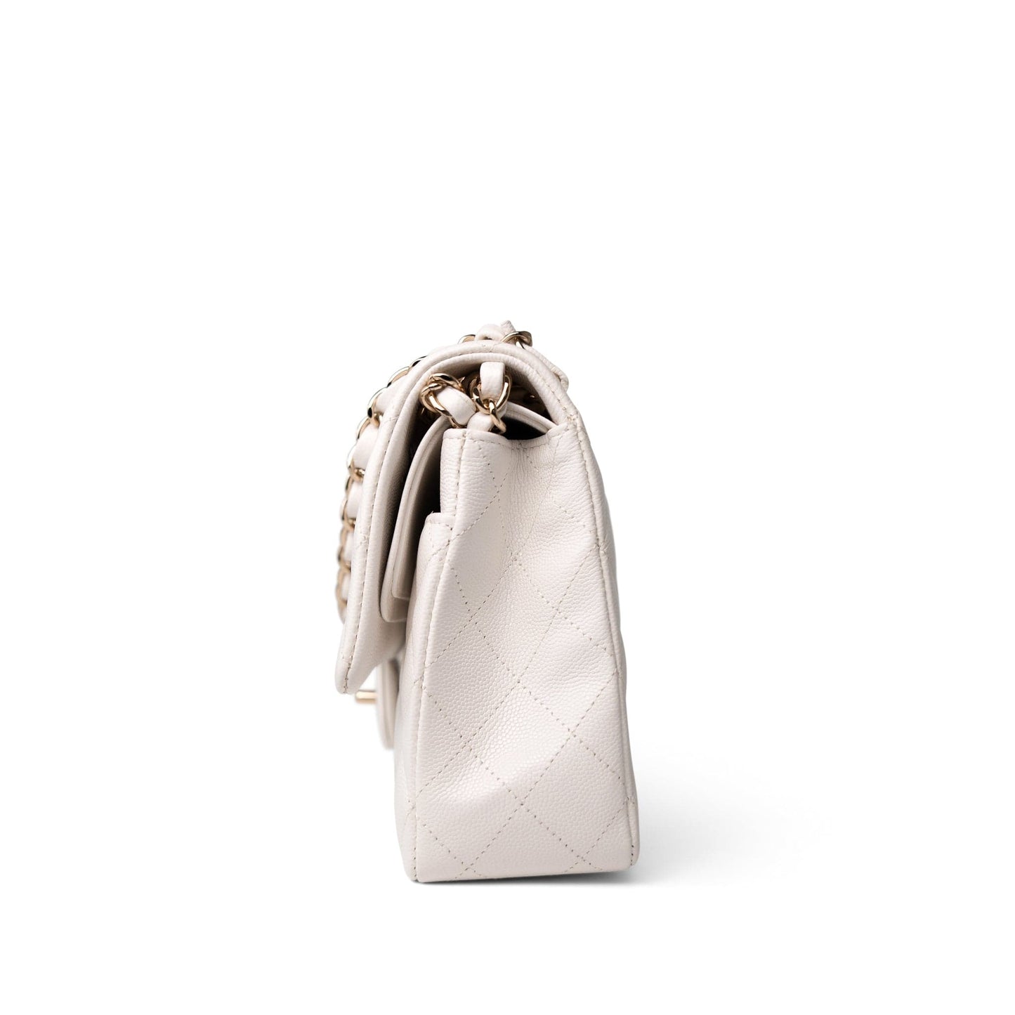 21C White Caviar Quilted Classic Flap Medium Light Gold Hardware