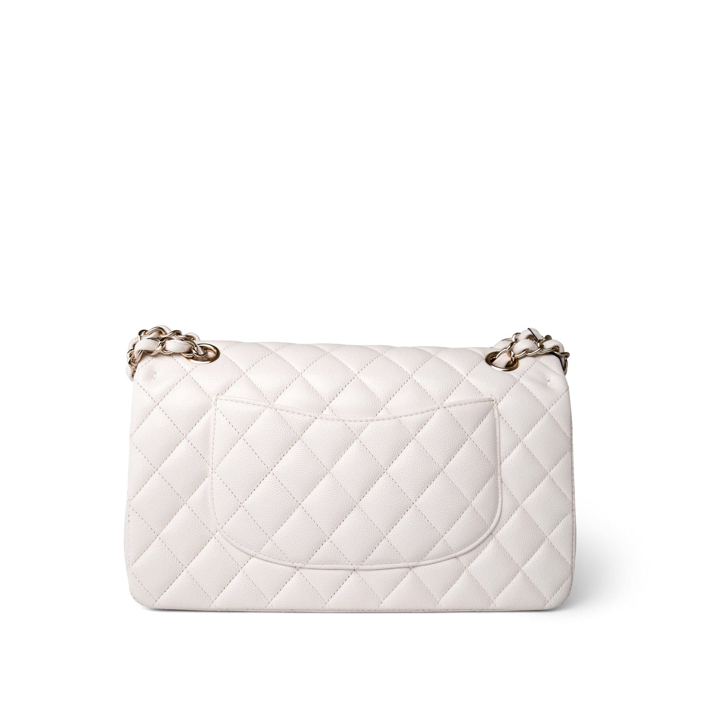 21C White Caviar Quilted Classic Flap Medium Light Gold Hardware