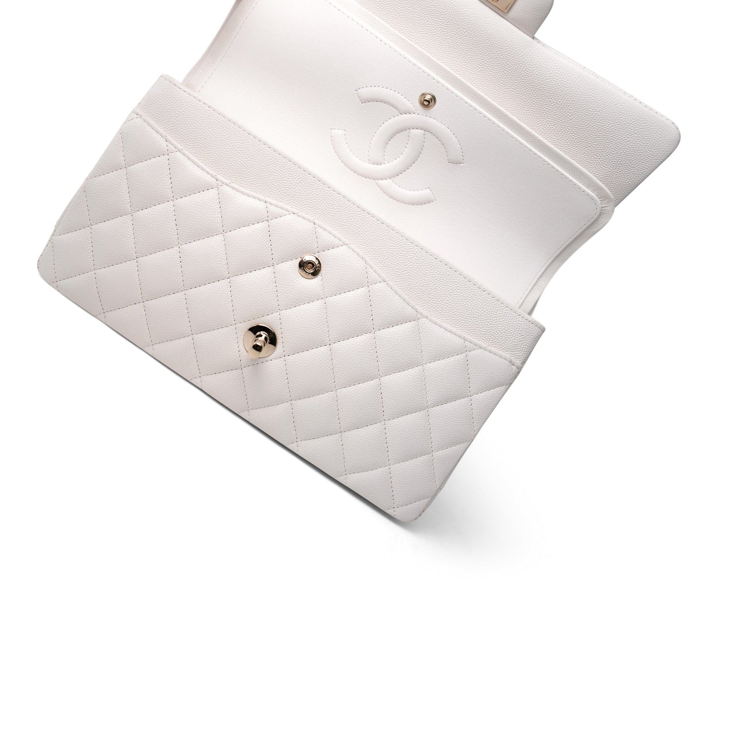 21C White Caviar Quilted Classic Flap Medium Light Gold Hardware
