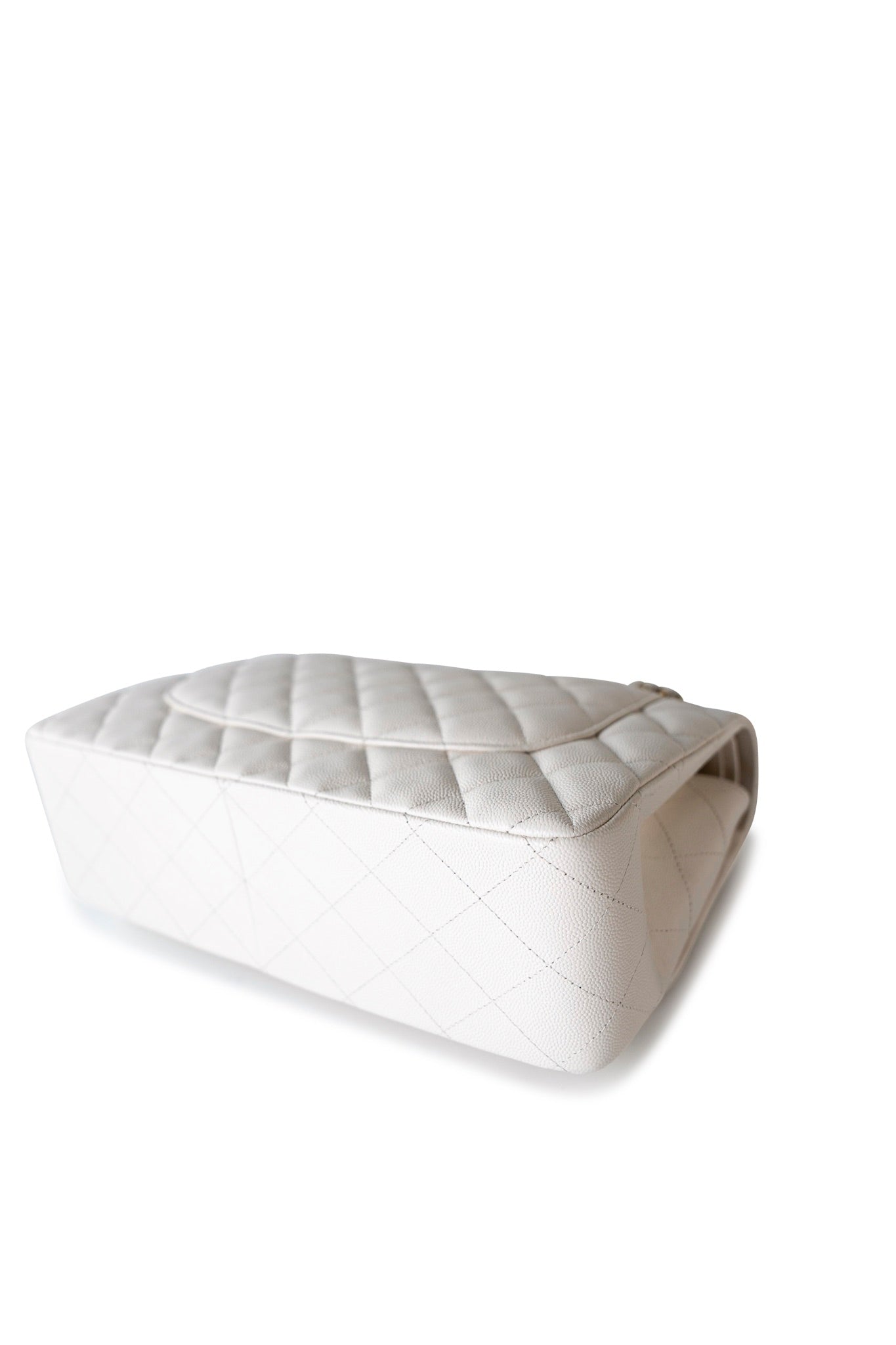 21S Jumbo White Caviar Quilted Classic Flap Light Gold Hardware