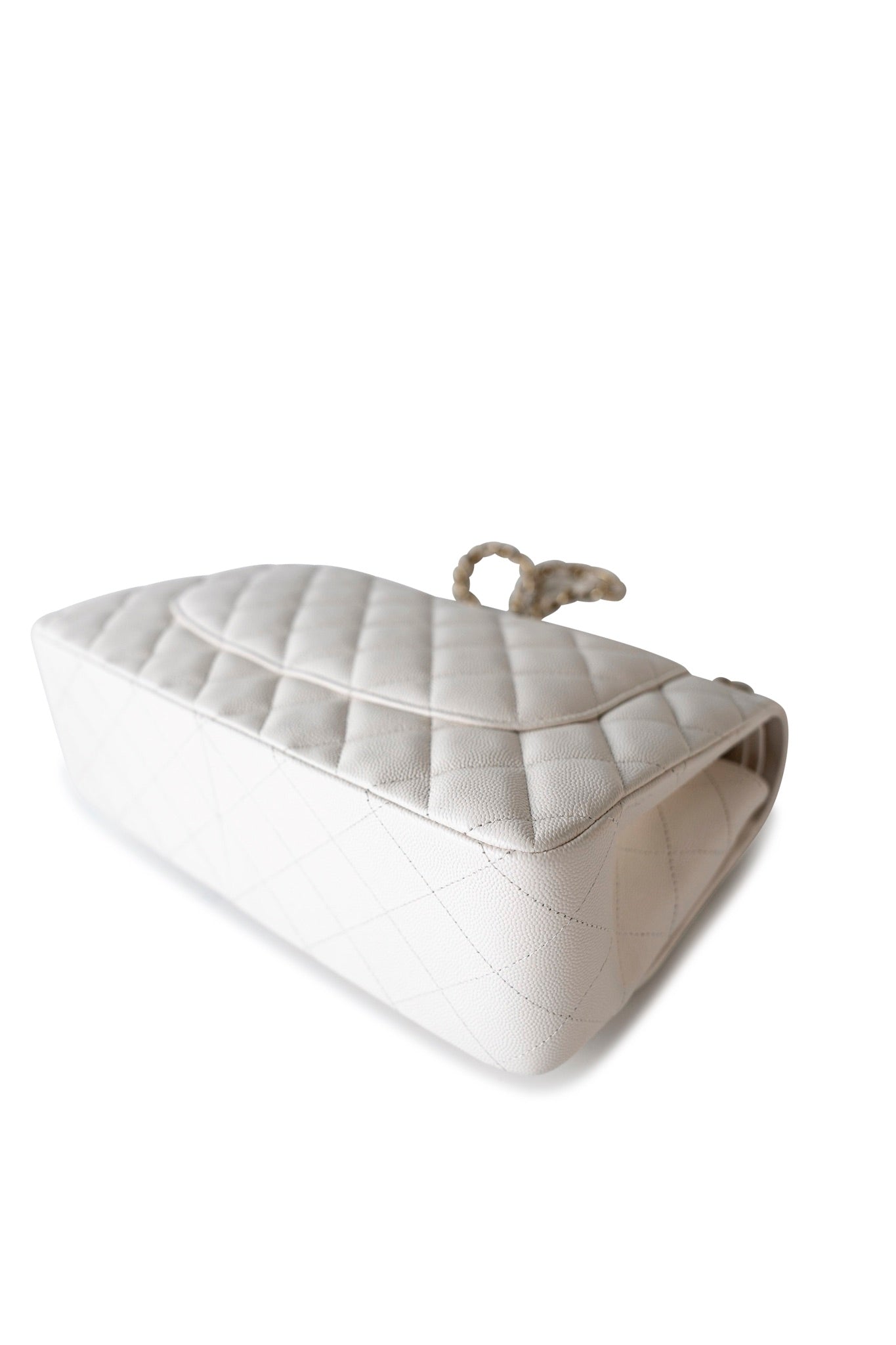 21S Jumbo White Caviar Quilted Classic Flap Light Gold Hardware