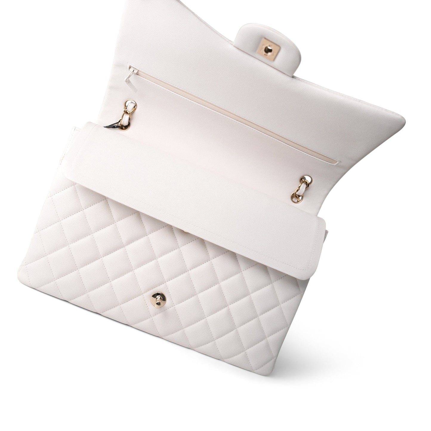 22B White Caviar Quilted Maxi Classic Flap Light Gold Hardware