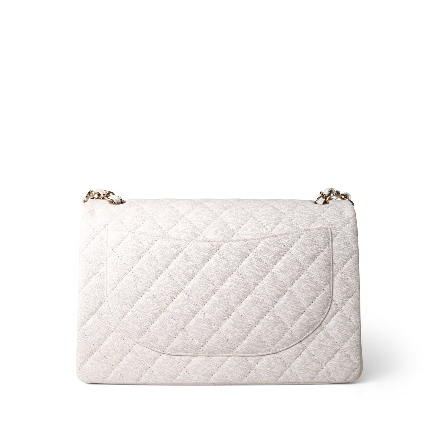 22B White Caviar Quilted Maxi Classic Flap Light Gold Hardware