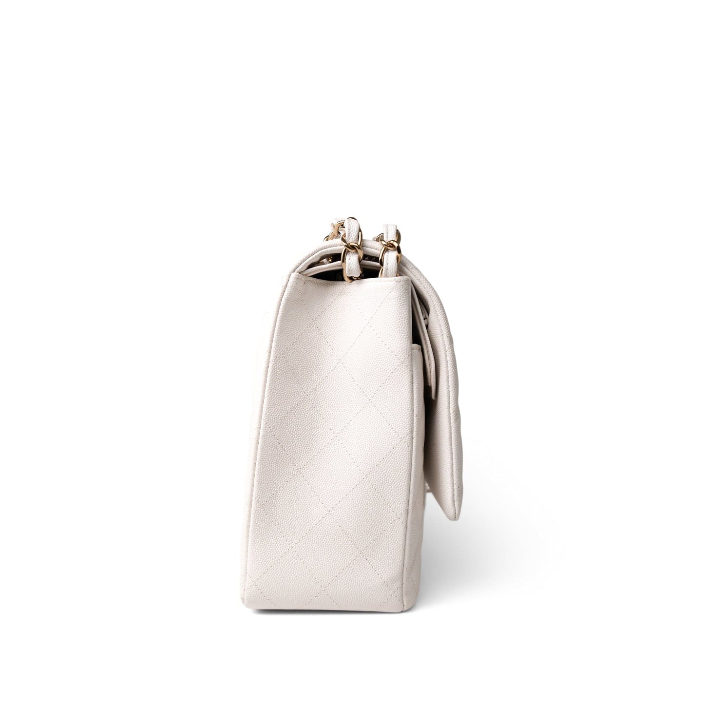 22B White Caviar Quilted Maxi Classic Flap Light Gold Hardware