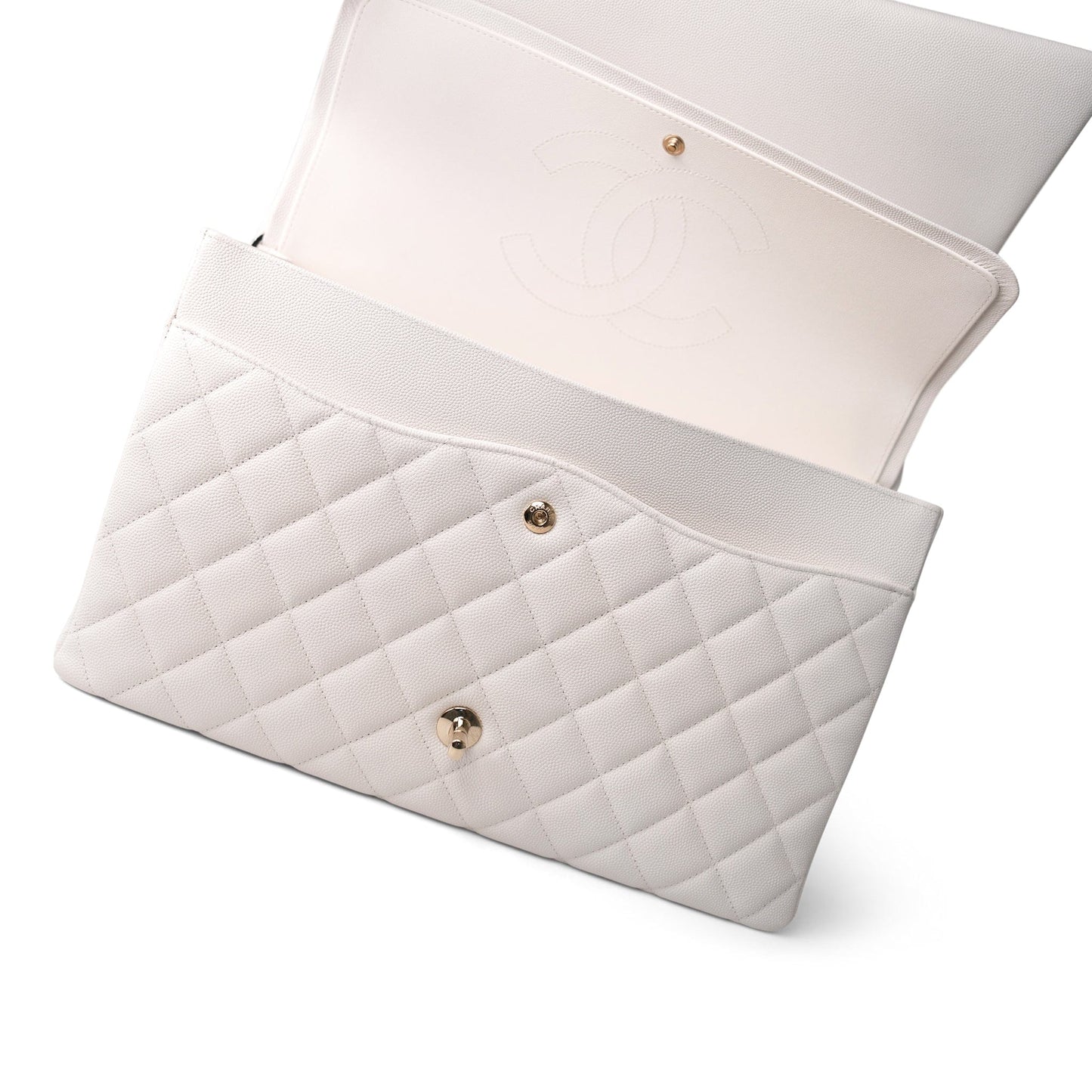 22B White Caviar Quilted Maxi Classic Flap Light Gold Hardware