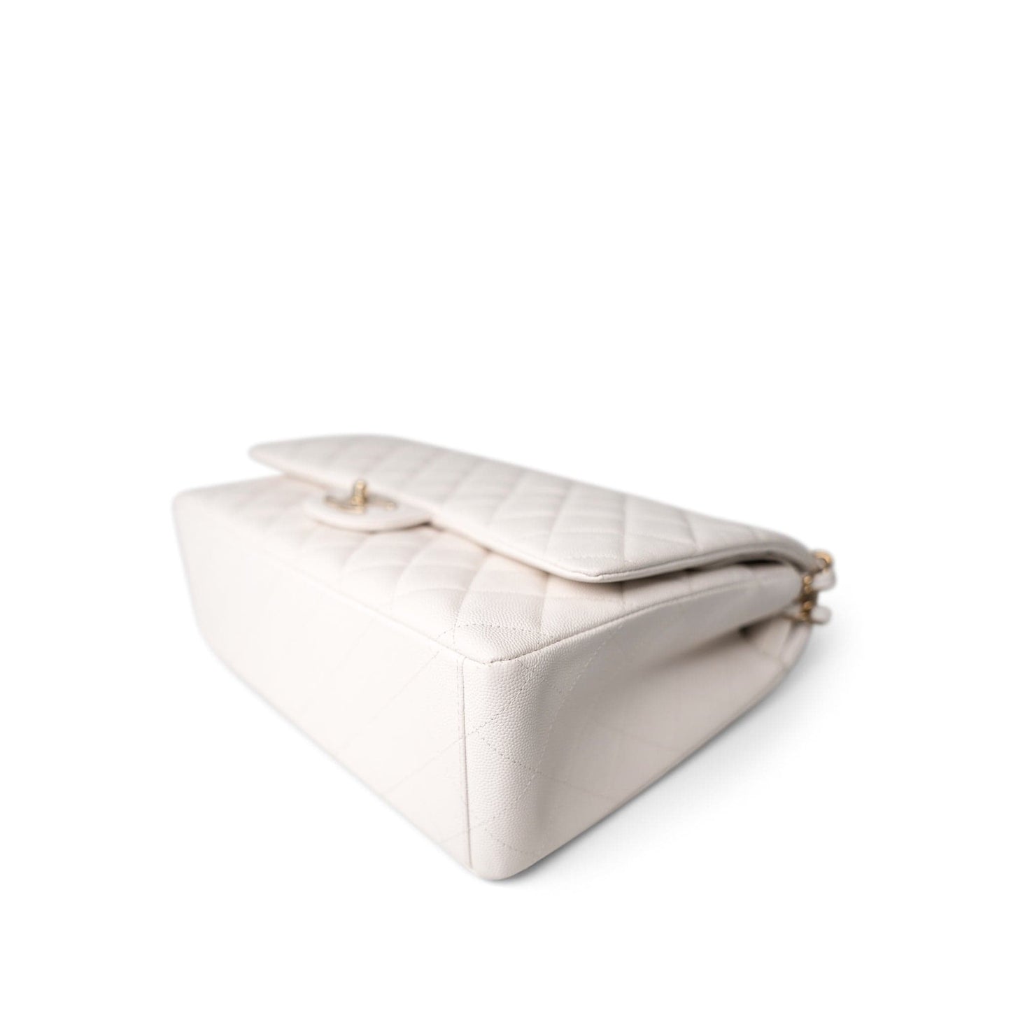 22B White Caviar Quilted Maxi Classic Flap Light Gold Hardware