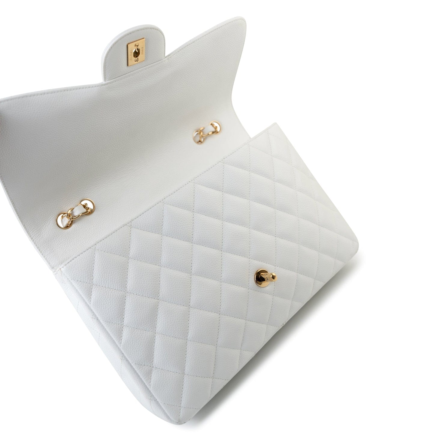 White Caviar Quilted Jumbo Single Flap Gold Hardware