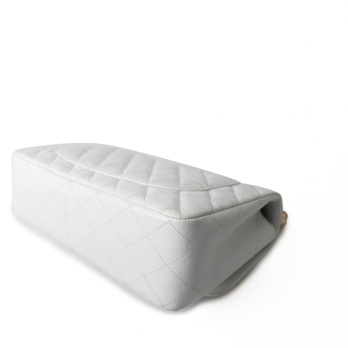 White Caviar Quilted Jumbo Single Flap Gold Hardware