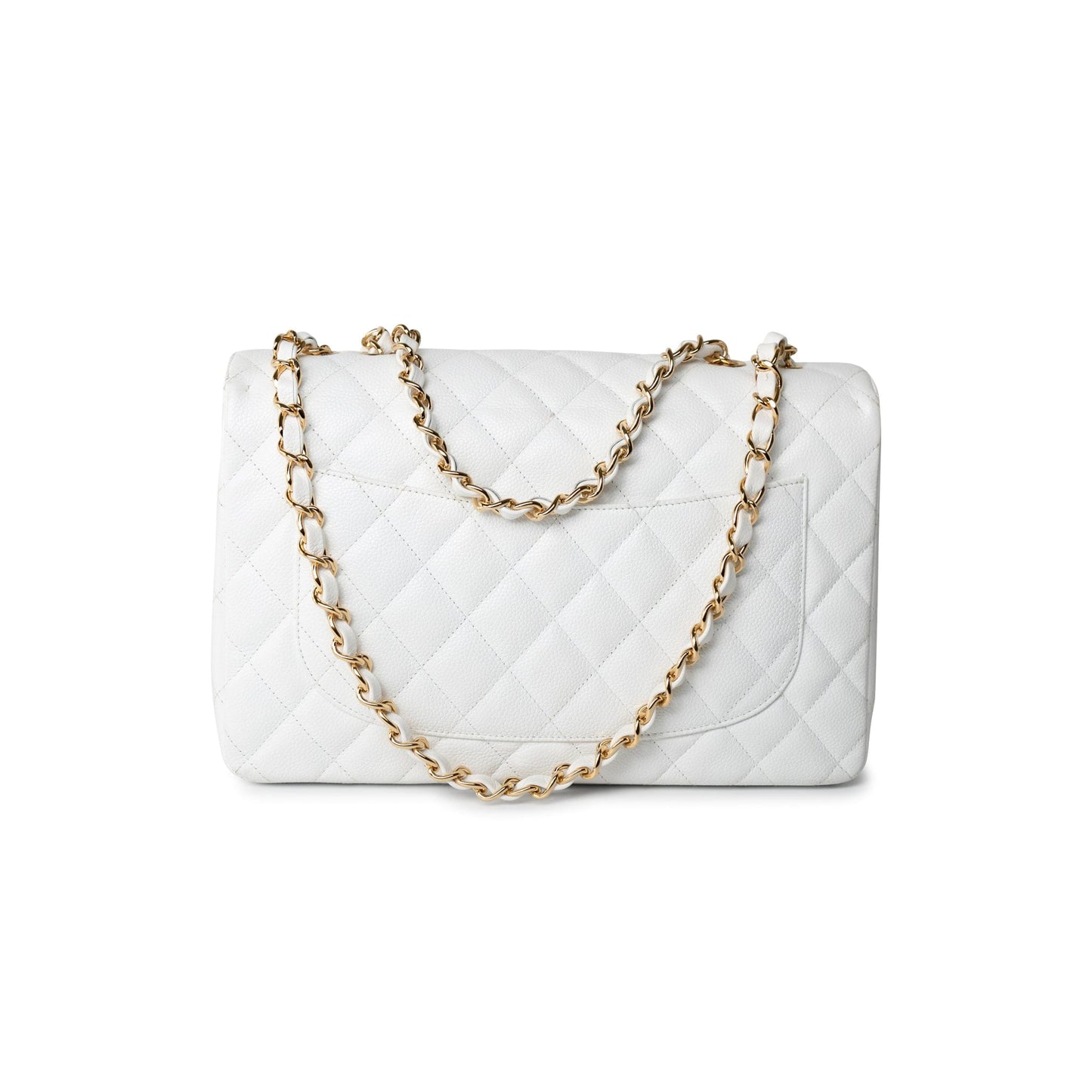 White Caviar Quilted Jumbo Single Flap Gold Hardware