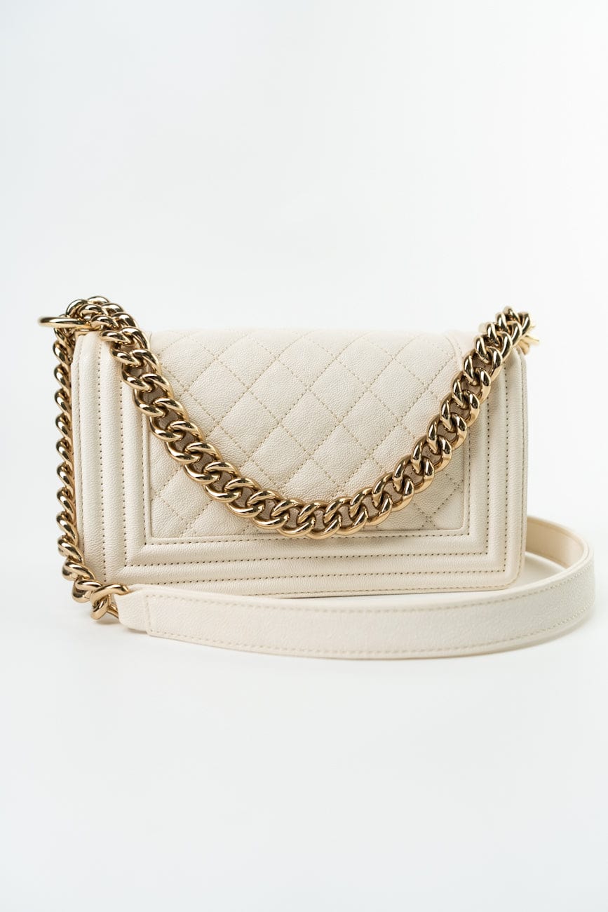 White Caviar Quilted LeBoy Bag Small