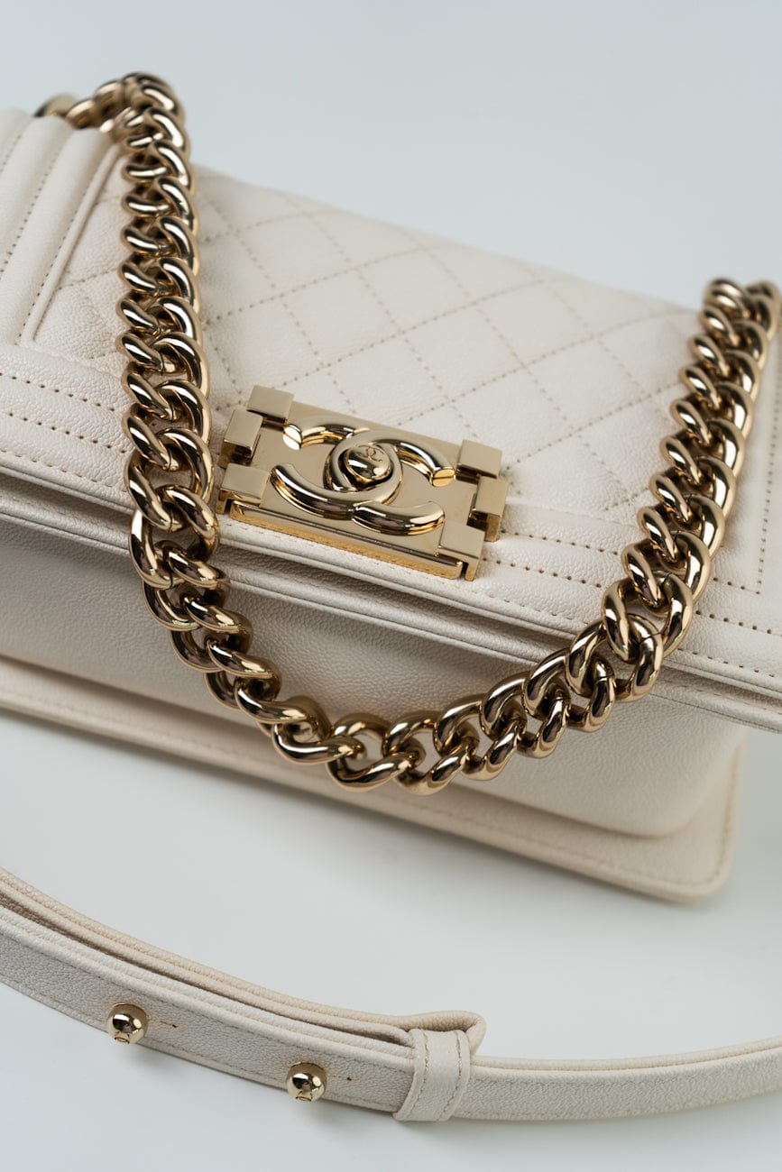 White Caviar Quilted LeBoy Bag Small