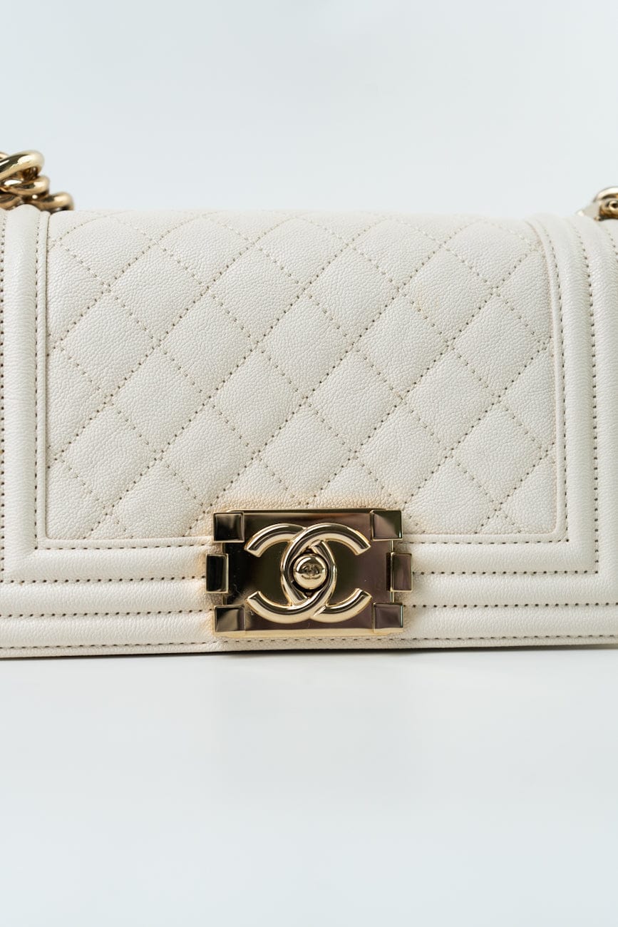White Caviar Quilted LeBoy Bag Small