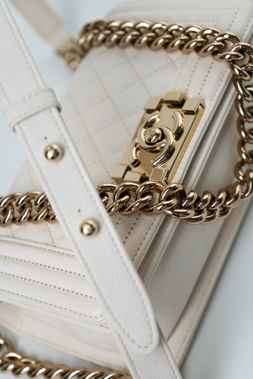 White Caviar Quilted LeBoy Bag Small