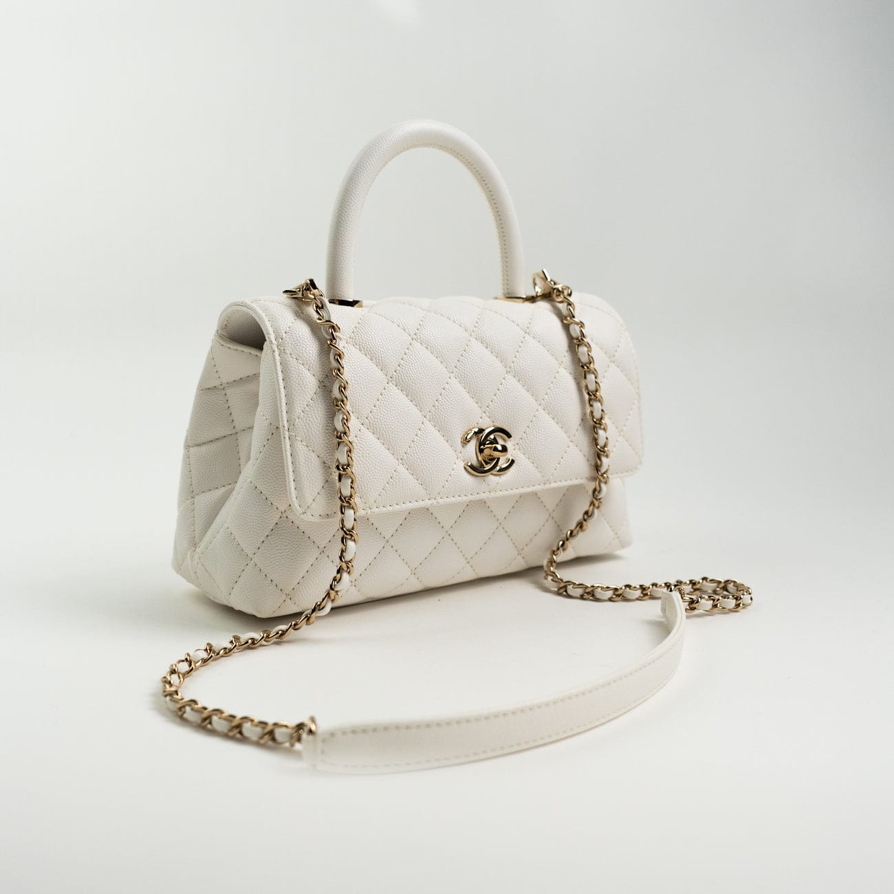 White Caviar Quilted Small Coco Handle