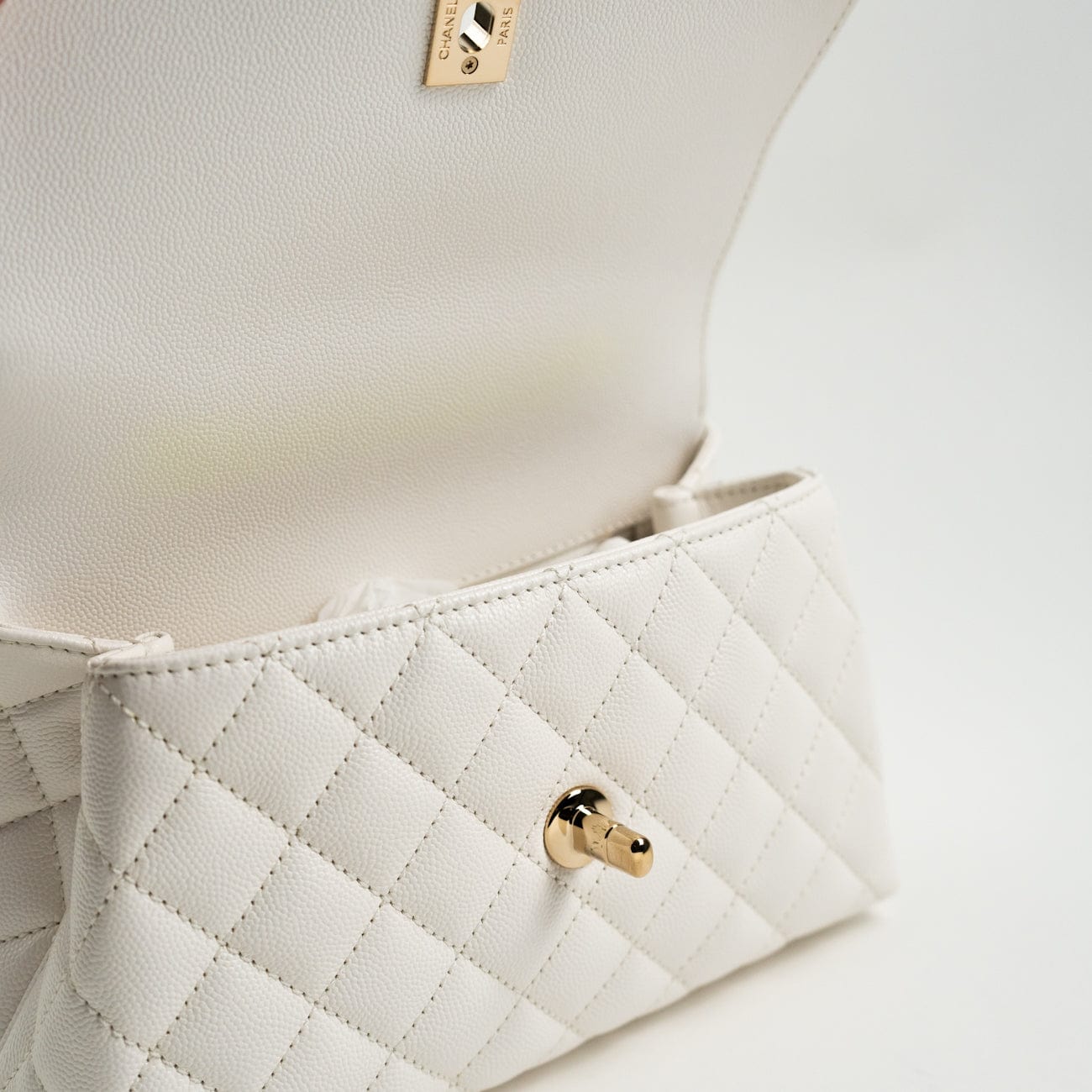 White Caviar Quilted Small Coco Handle