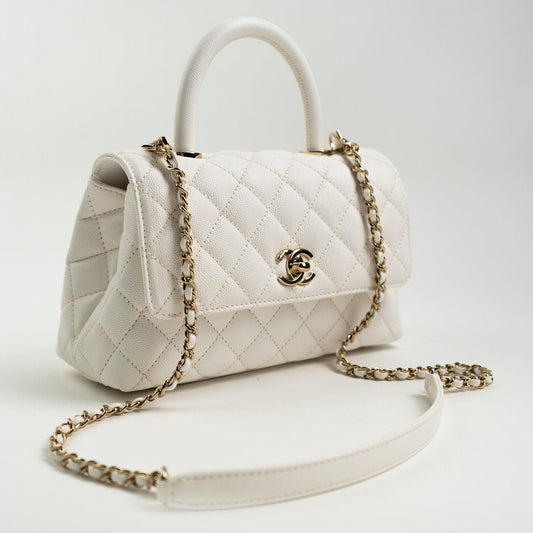 White Caviar Quilted Small Coco Handle