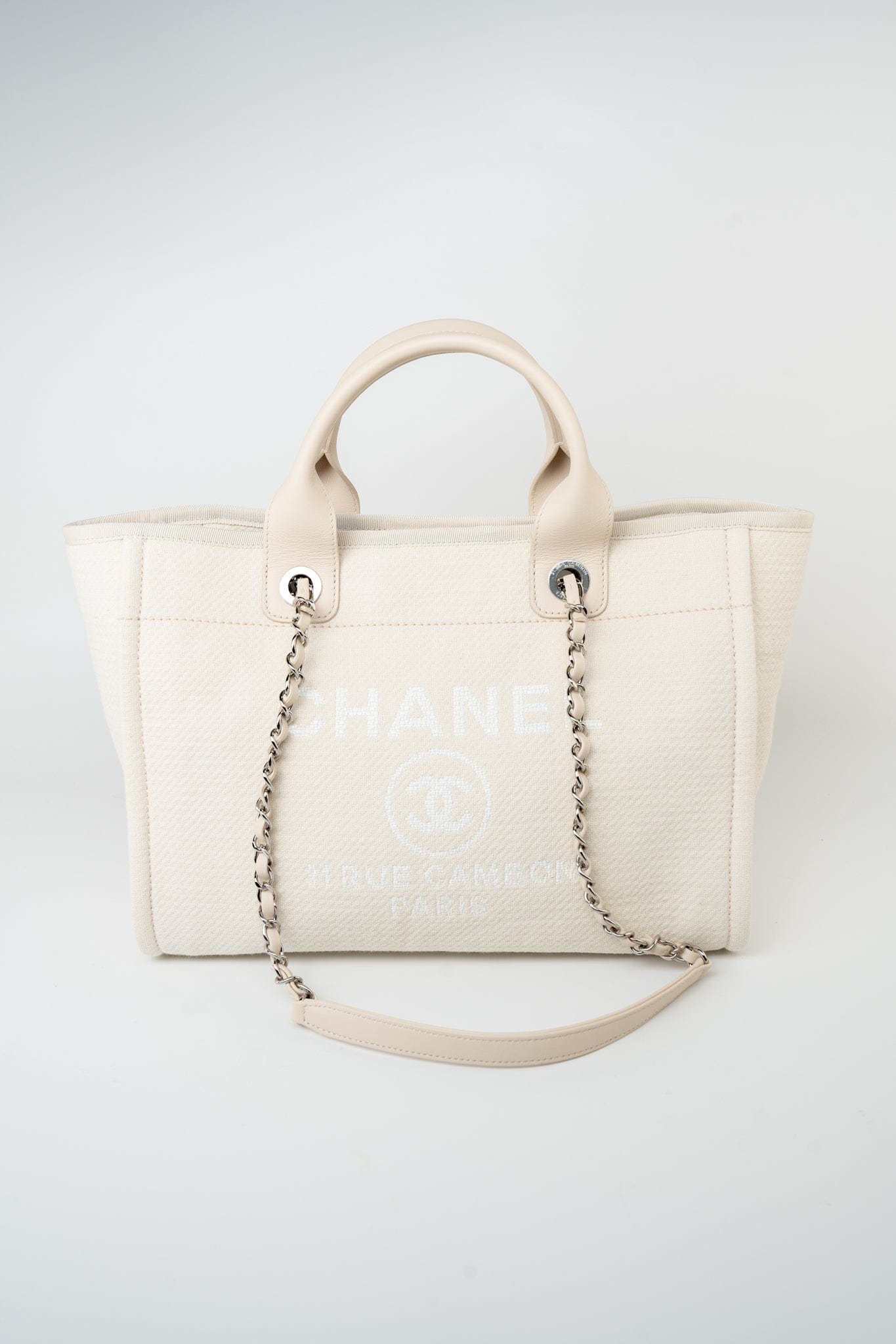 Chanel 22S Small Off White Deauville Shopping Bag SHW